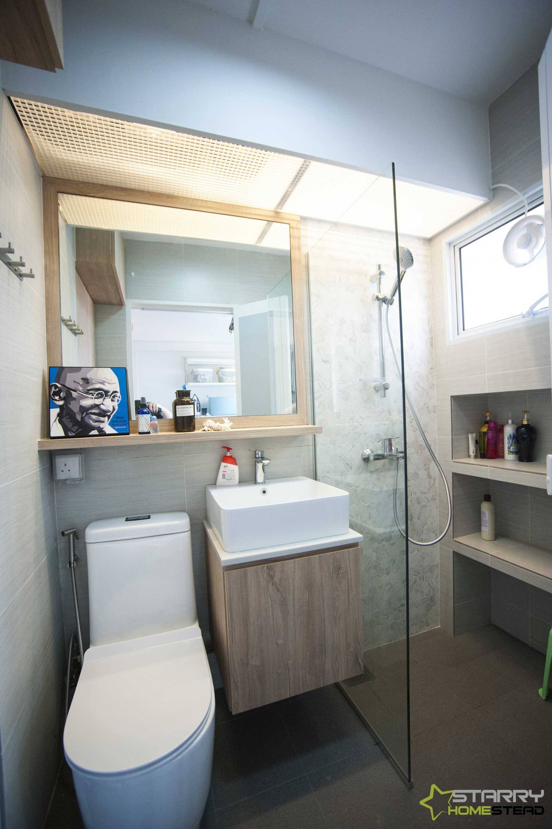 Scandinavian Bathroom with Mirror and Vanity Counter