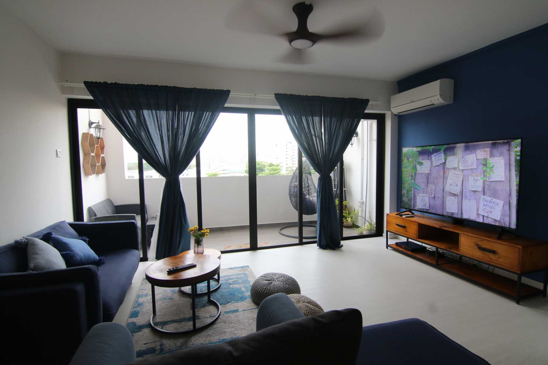 Scandinavian Living Room with Vinyl Flooring and TV Console