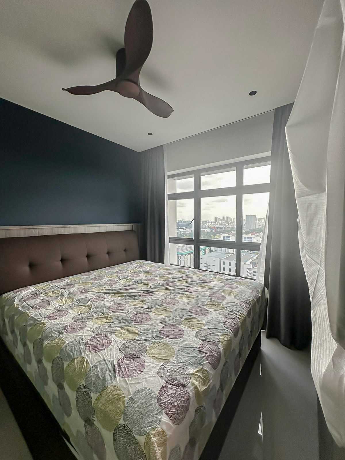 Scandinavian Bedroom with Window Grille and Paintings