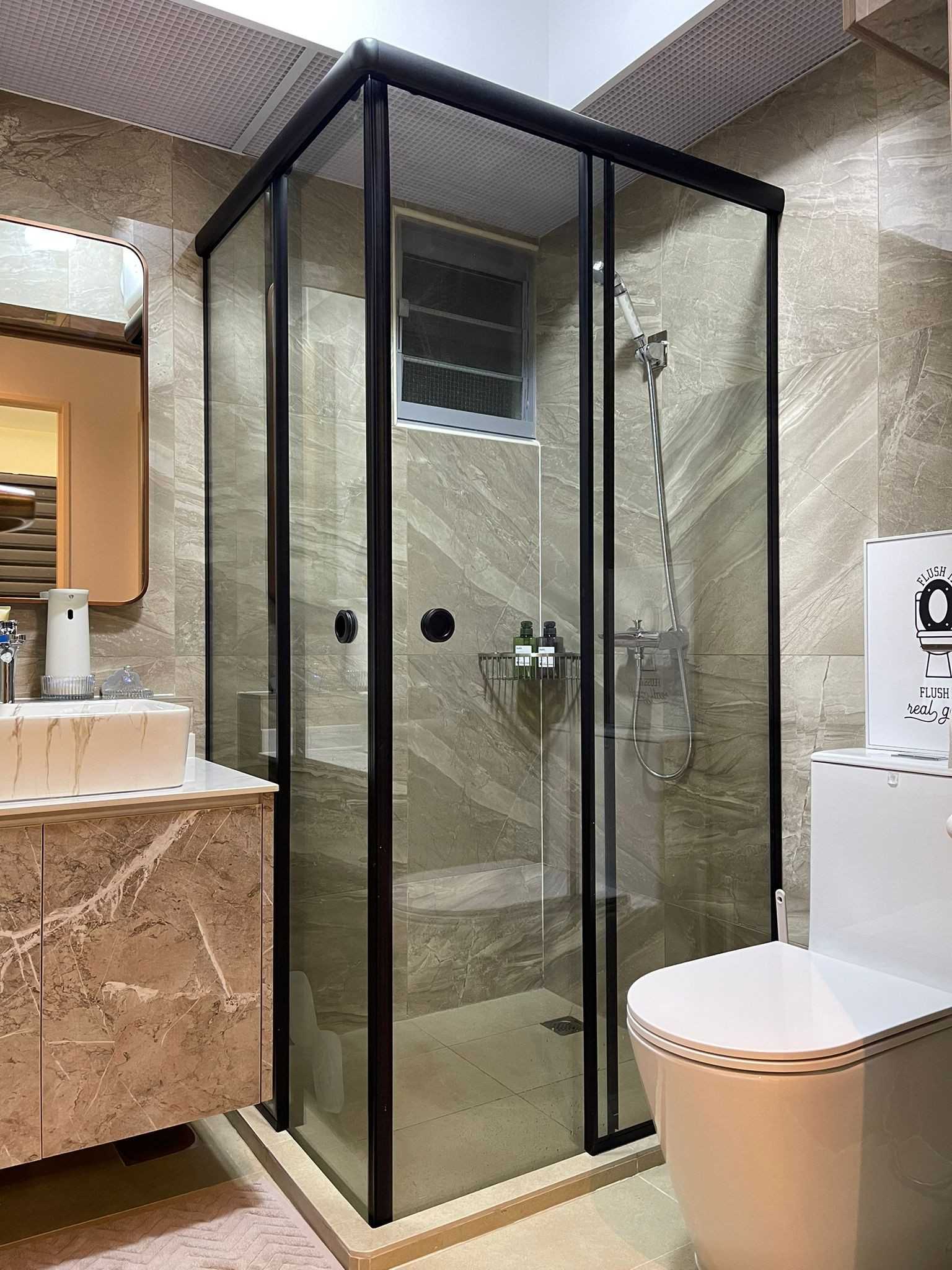 Modern Bathroom with Mirror and Shower Screen
