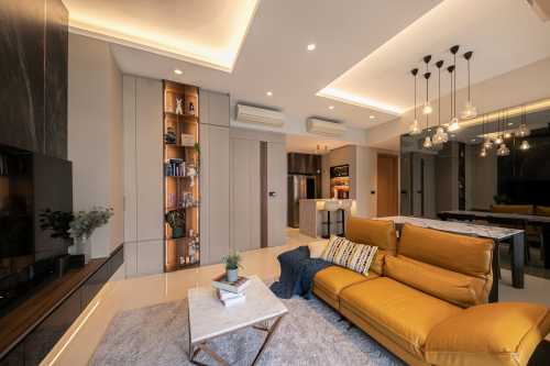 Contemporary Living Room at 4 Bedroom Condo @ The Waterline
