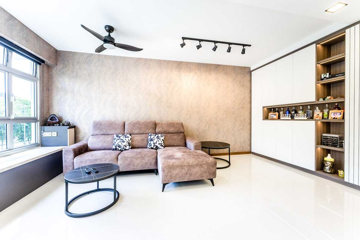 Modern Living Room with Feature Wall and Bay Window