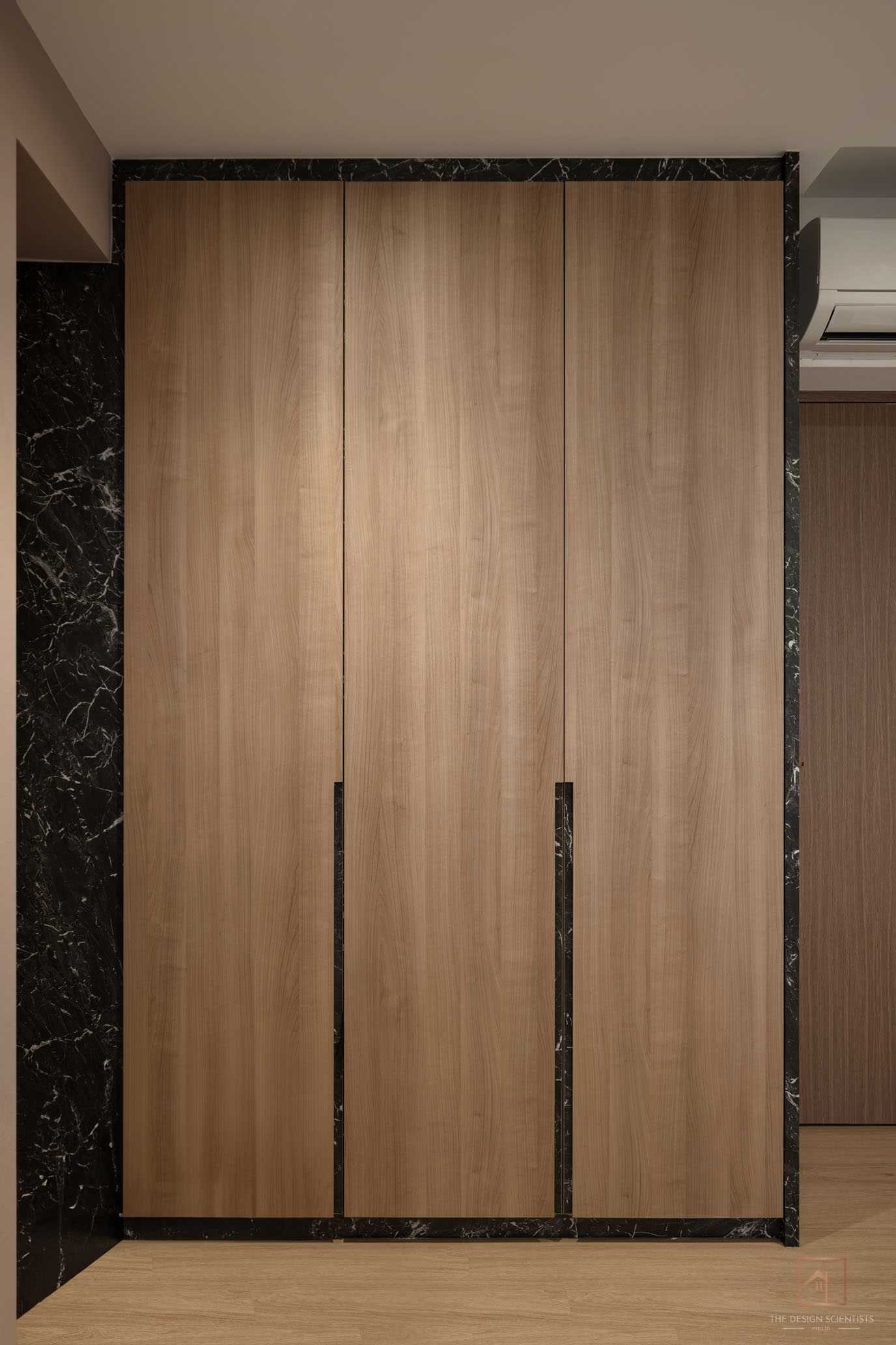 Contemporary Bedroom with Wood Flooring and Ceiling Light