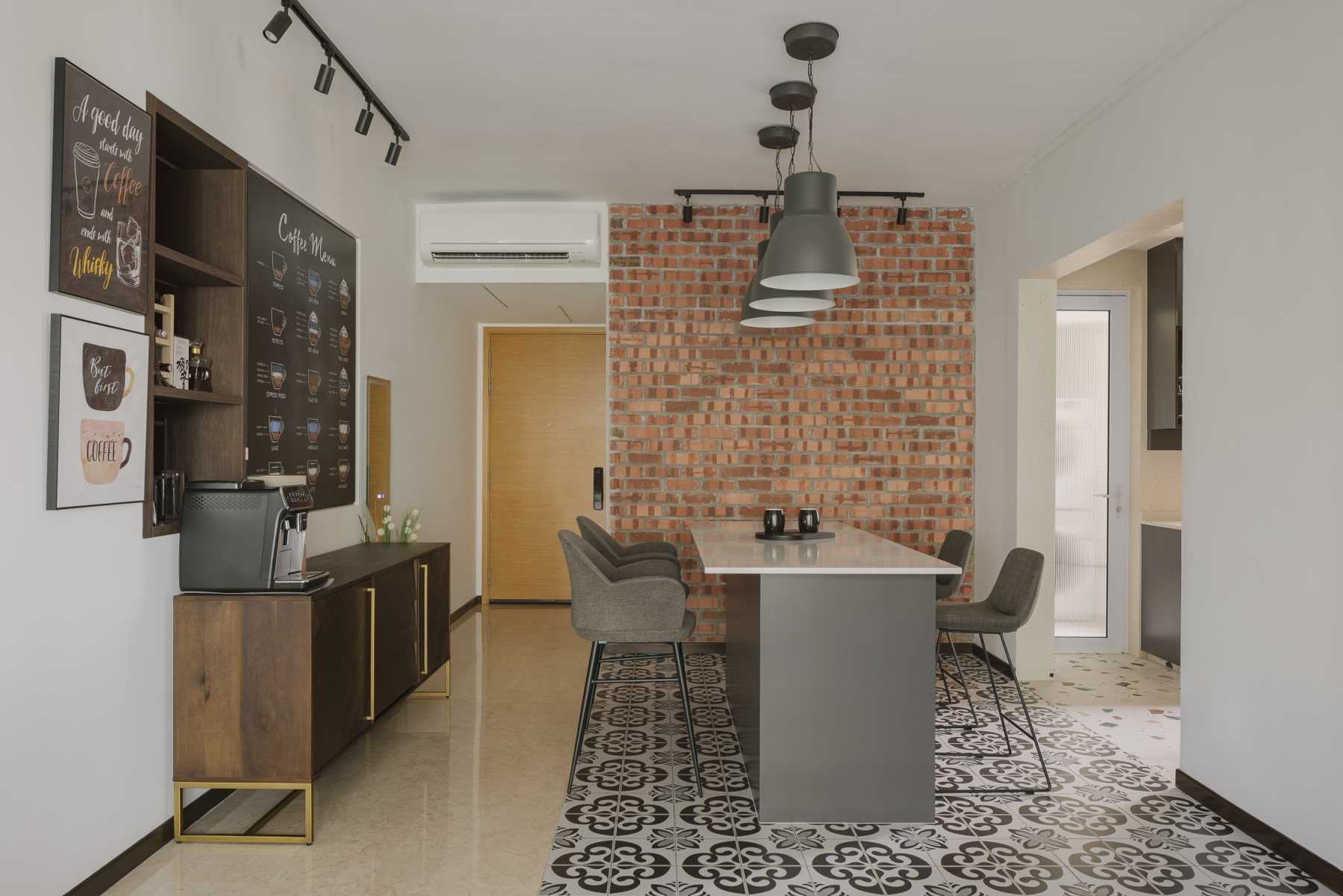 Industrial Dining Room with Feature Wall and Dining Table