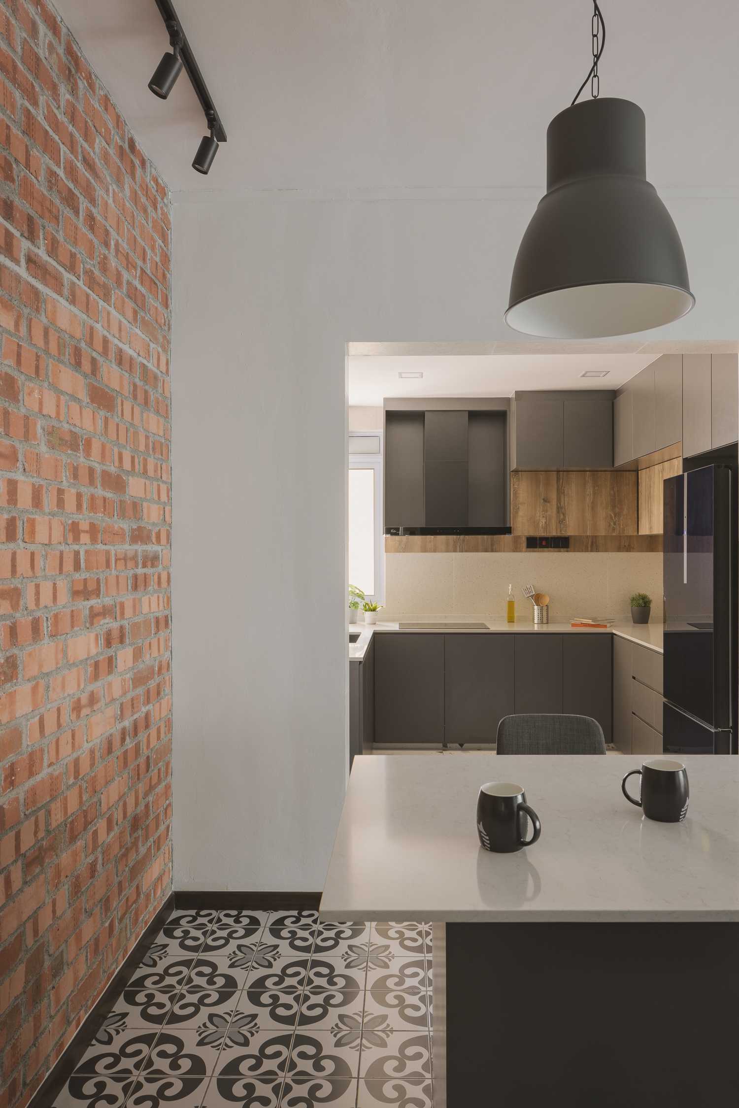 Industrial Kitchen with Feature Wall and Kitchen Island