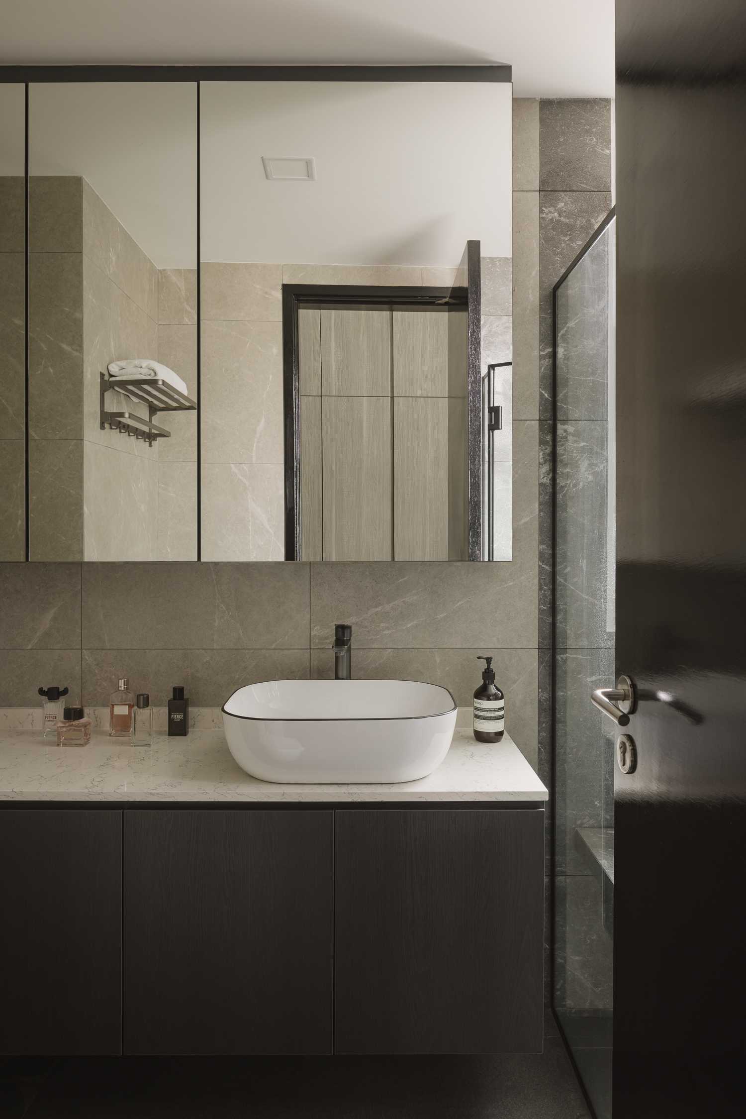 Industrial Bathroom with Mirror and Shower Screen