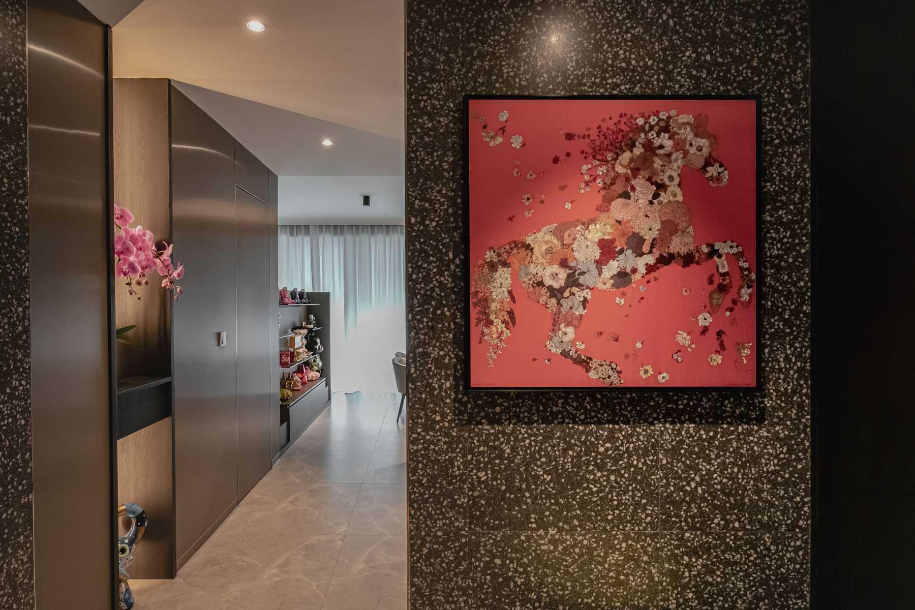 Modern Entryway with Artwork and Small Storage
