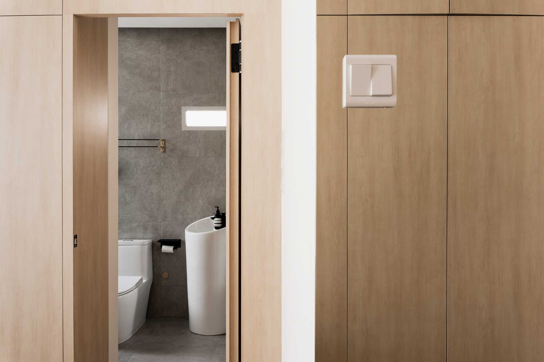 Minimalist Bedroom with Vinyl Flooring and Mirror