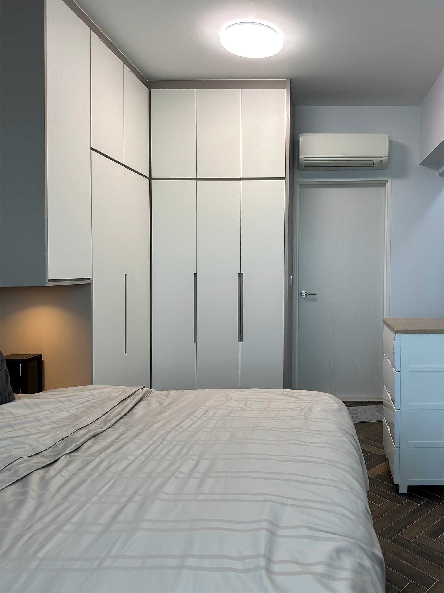 Scandinavian Bedroom with Wardrobe and Bedside Table