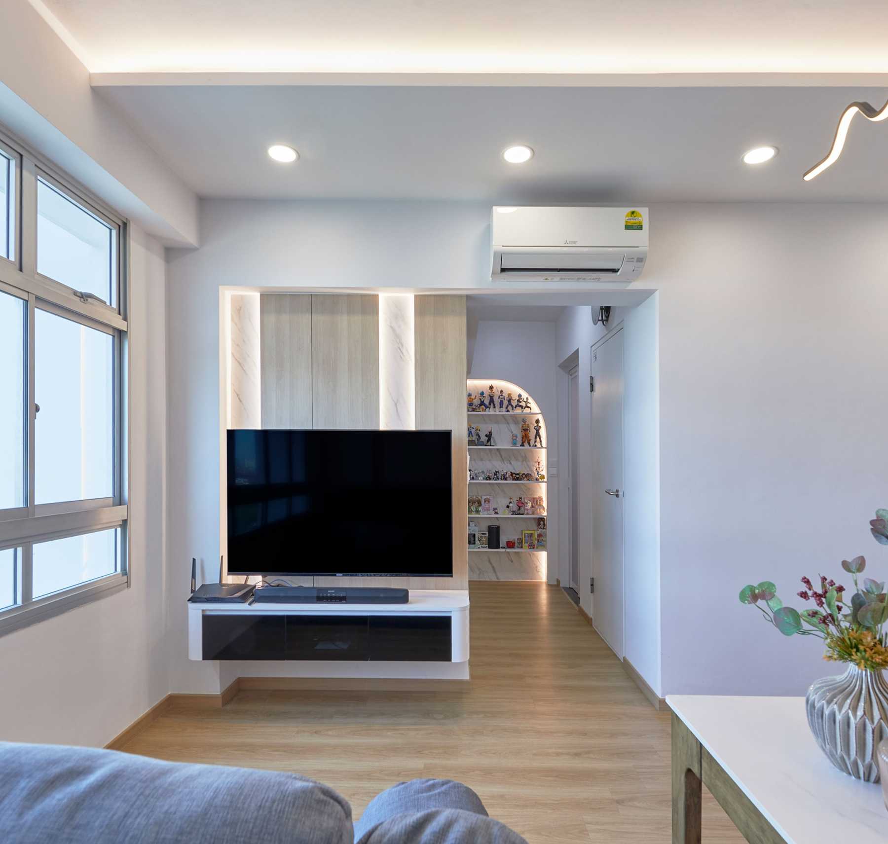 Scandinavian Living Room with TV Console and Panelling