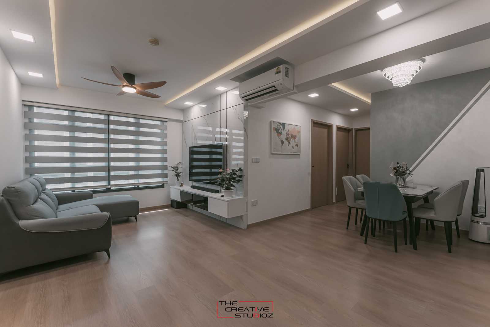 Modern Living Room with Vinyl Flooring and Feature Wall