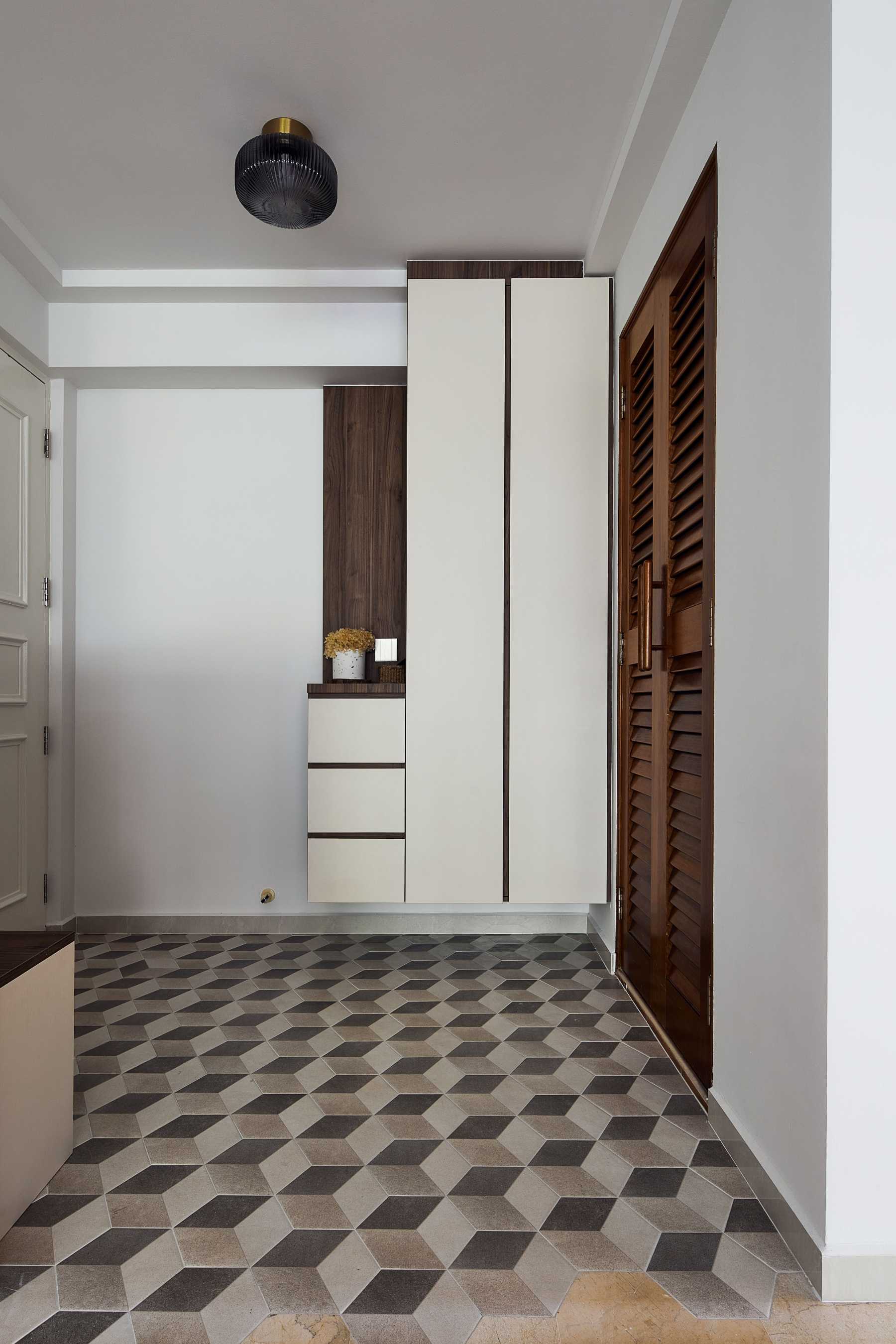 Contemporary Entryway with Mirror and Seating Bench