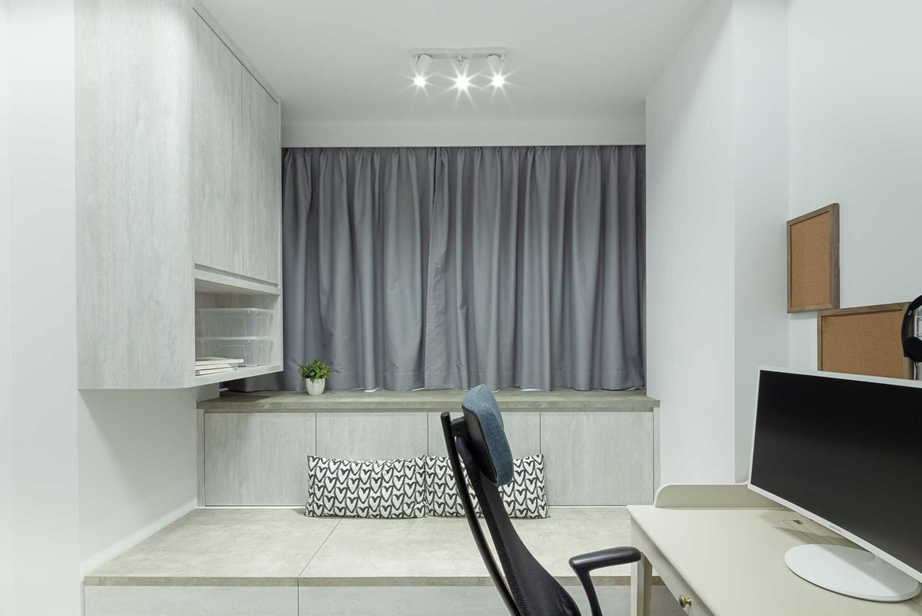Contemporary Bedroom with Parquet Floor and Cement Floor