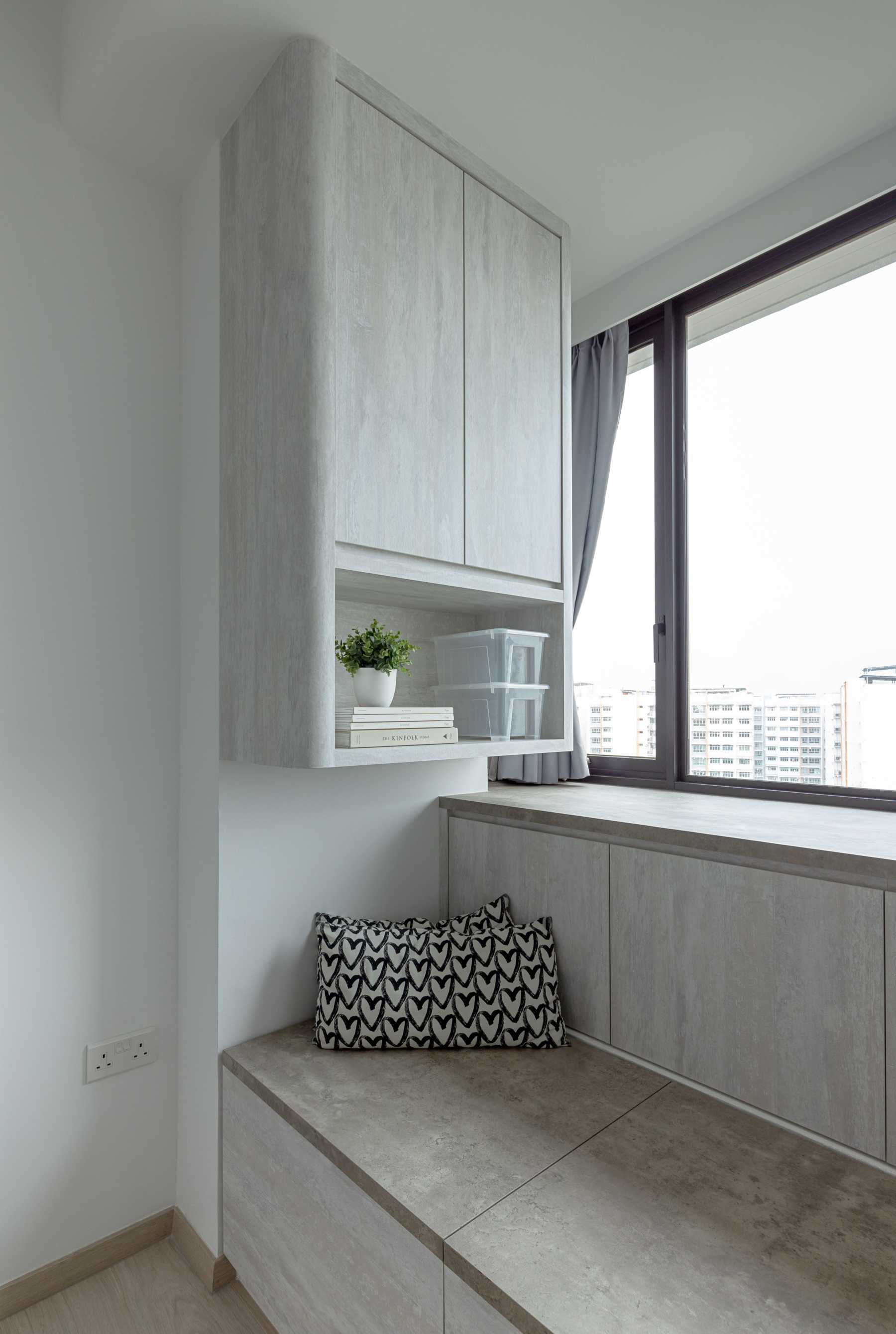 Contemporary Bedroom with Bookshelf and Platform Bed