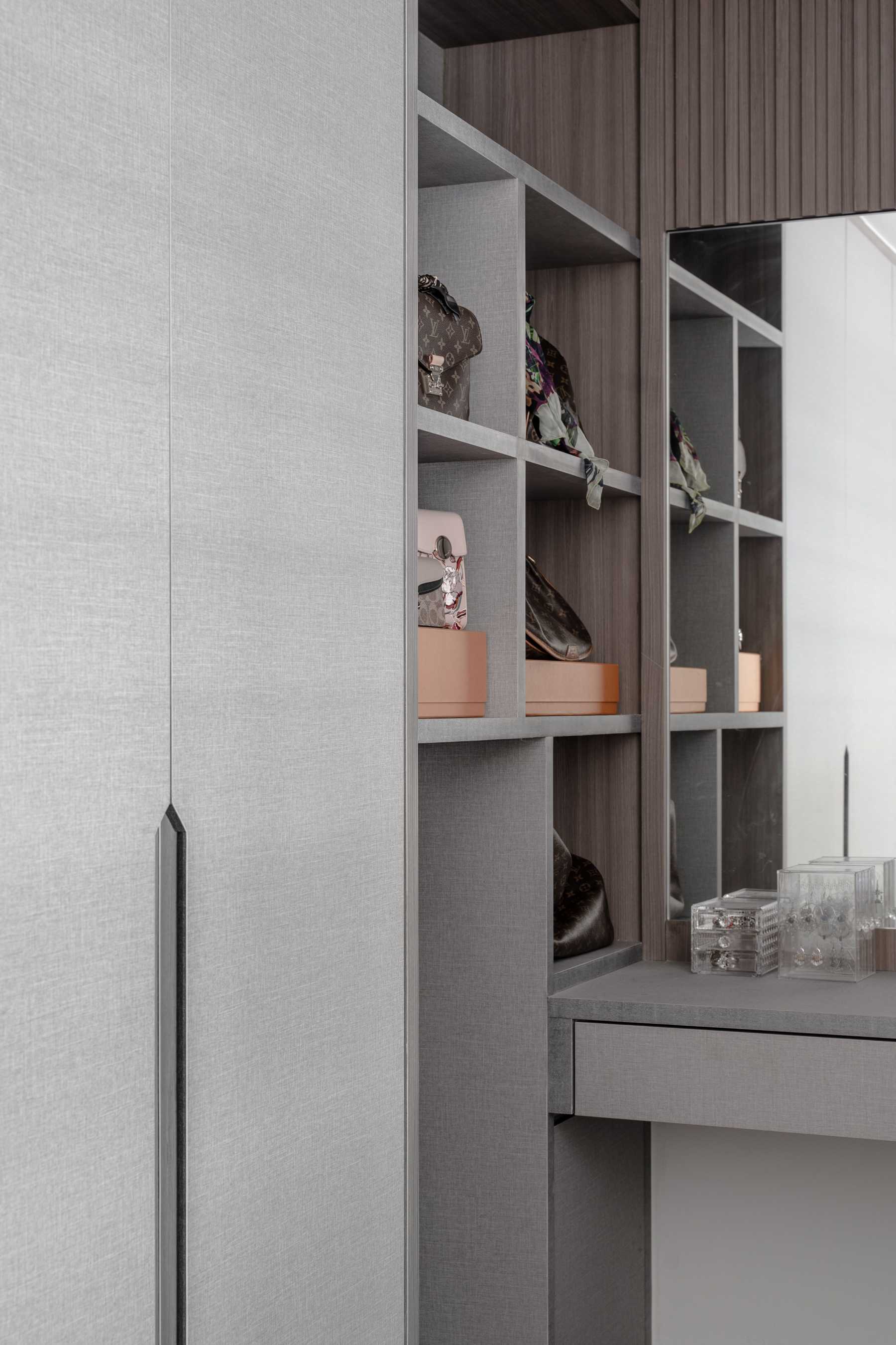 Contemporary Bedroom with Homogeneous Tiles and Herringbone Tiling