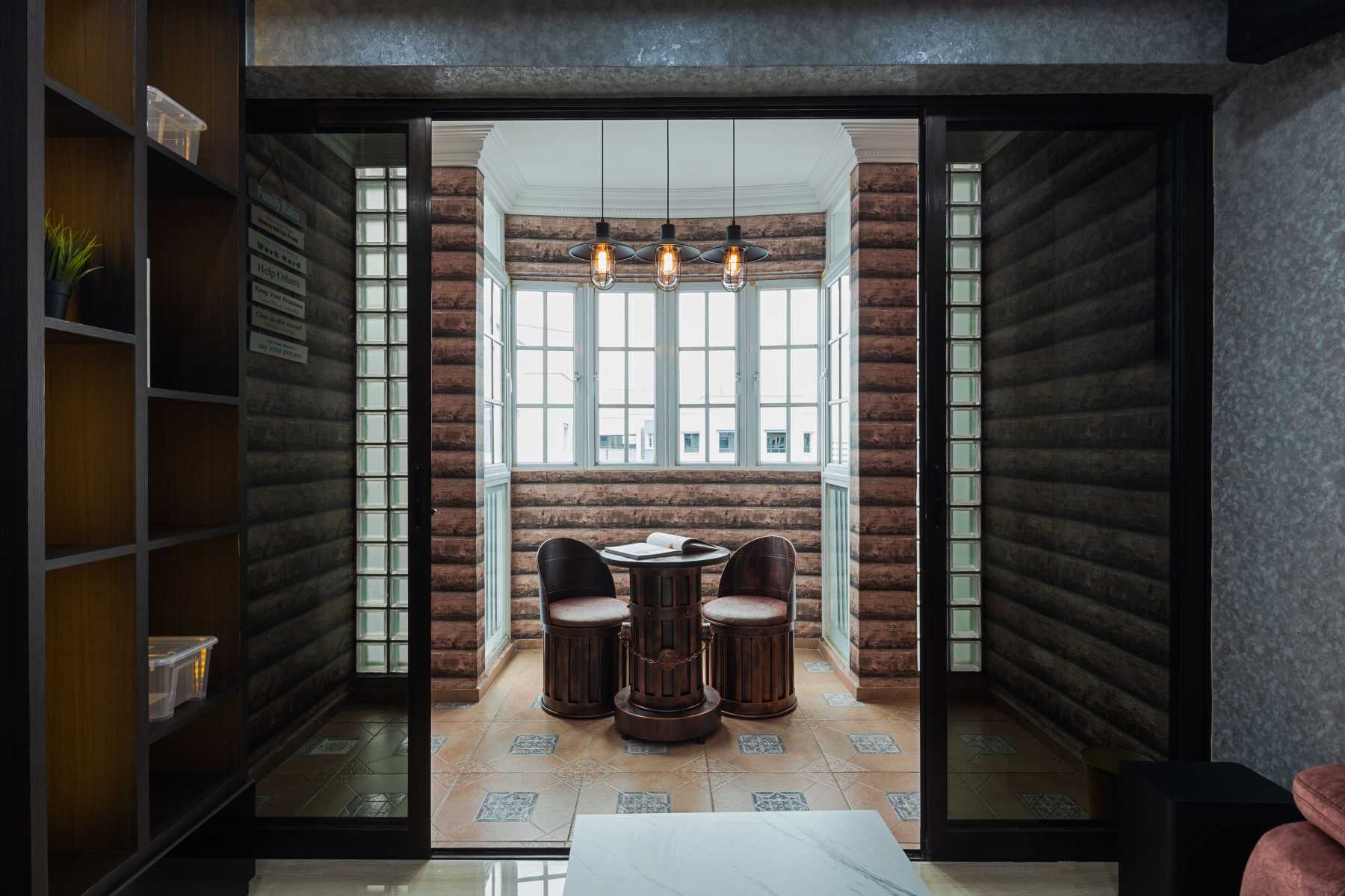 Vintage Balcony with Bay Window and Window Shutters
