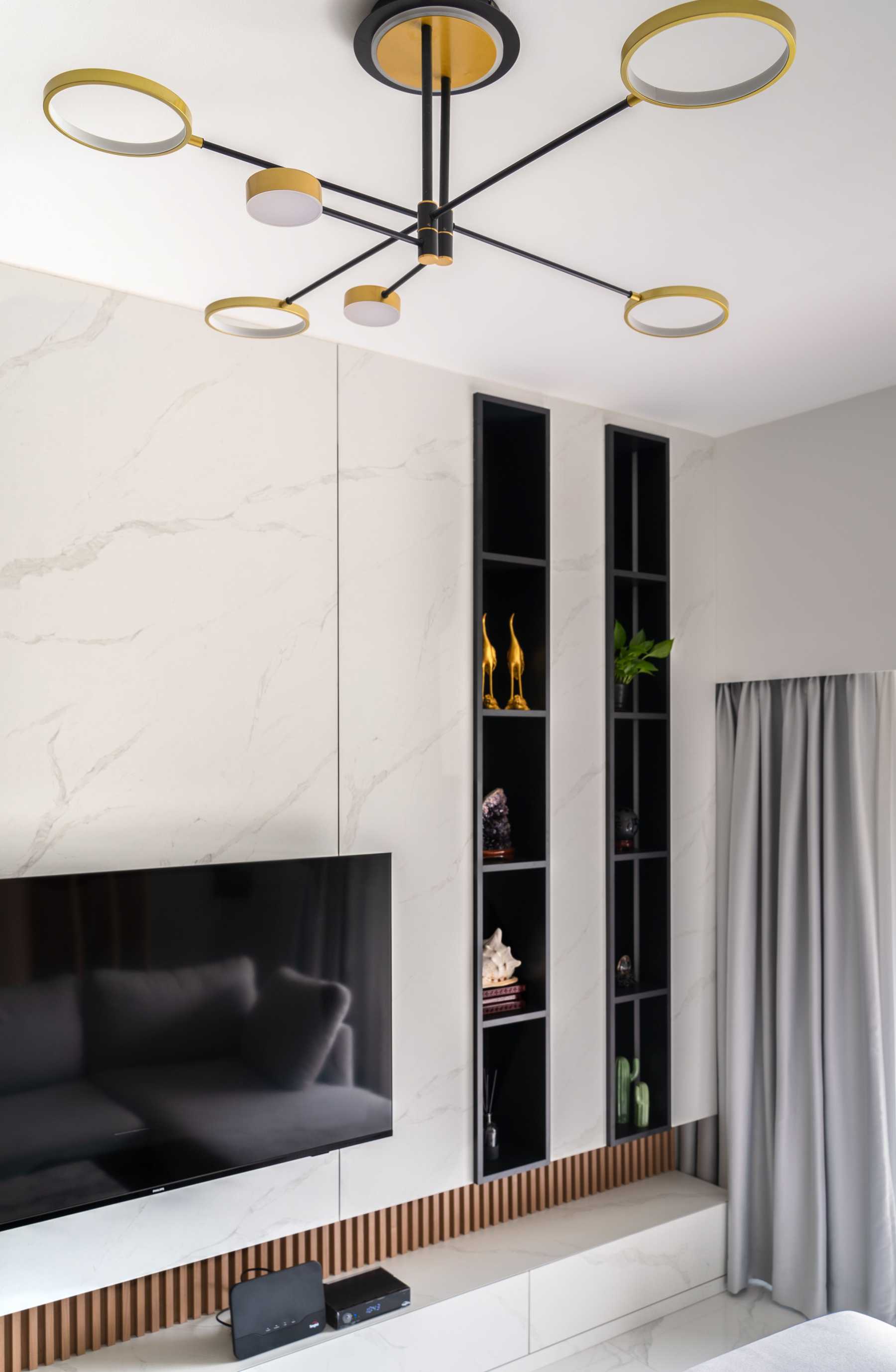 Contemporary Living Room with Homogeneous Tiles and Herringbone Tiling