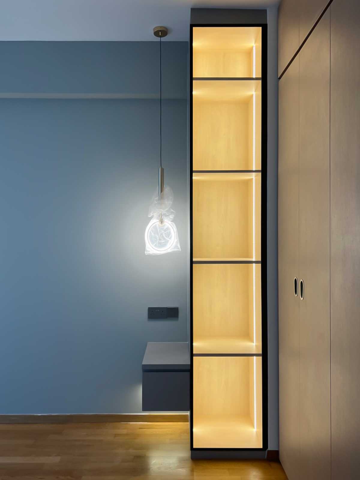Scandinavian Bedroom with Wardrobe and Bedside Table