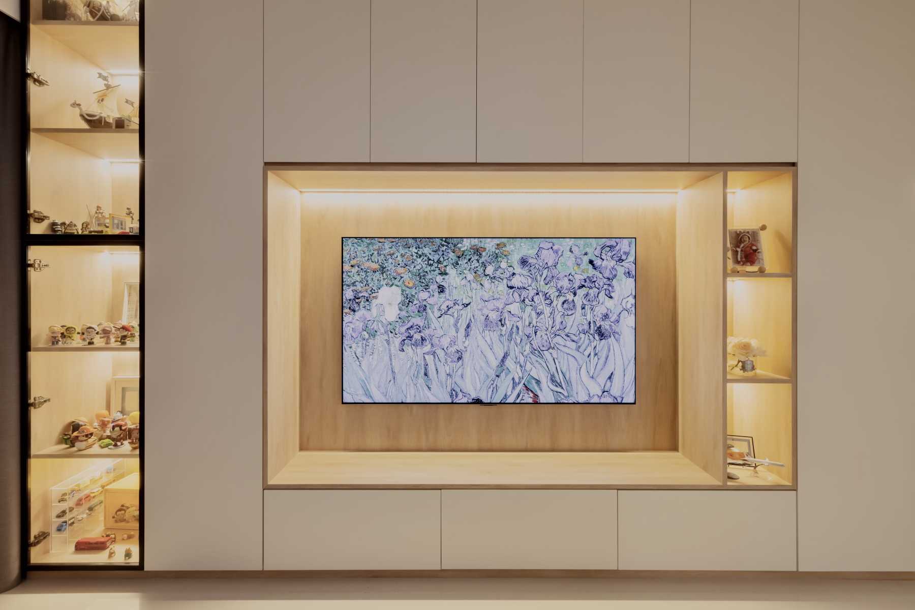 Modern Living Room with Wood Flooring and Downlights