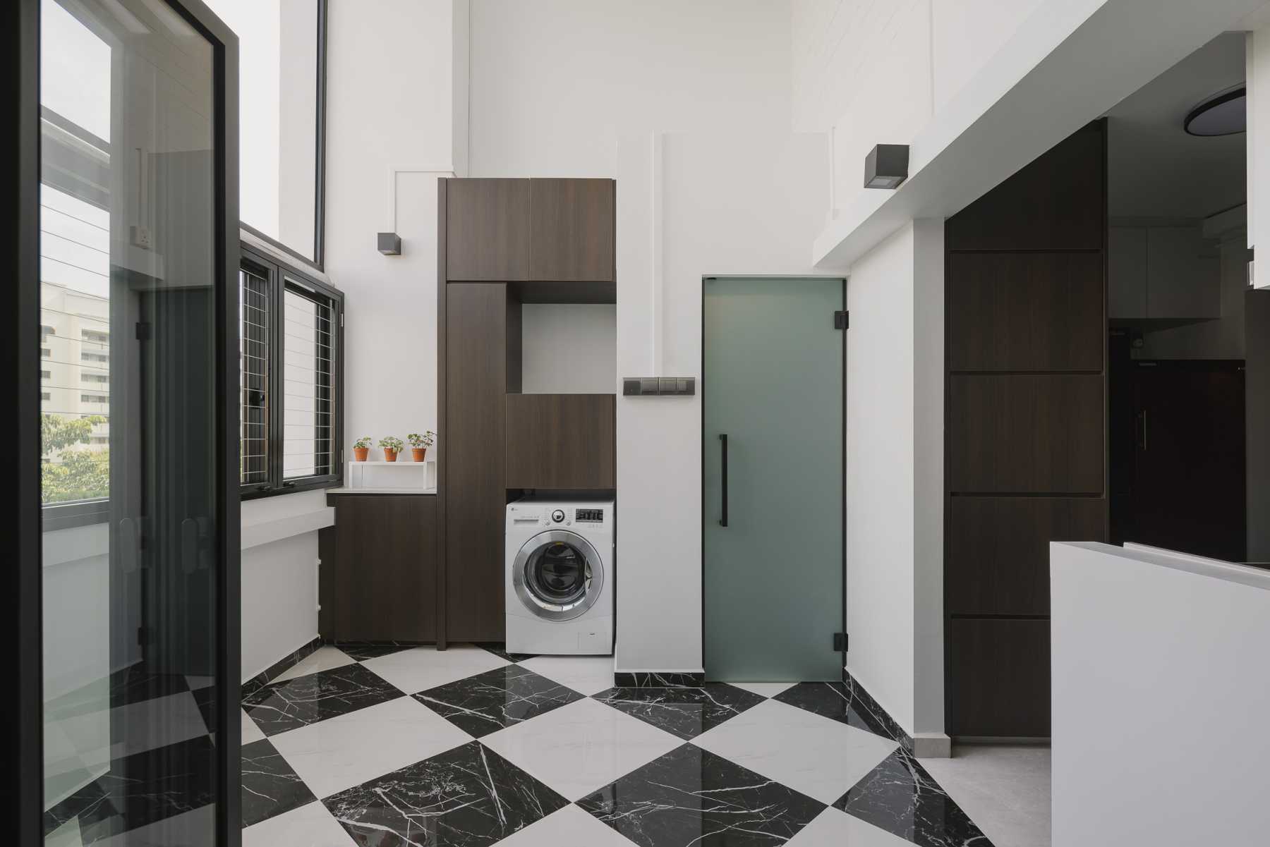 Modern Balcony with Marble Floor and Glass Door