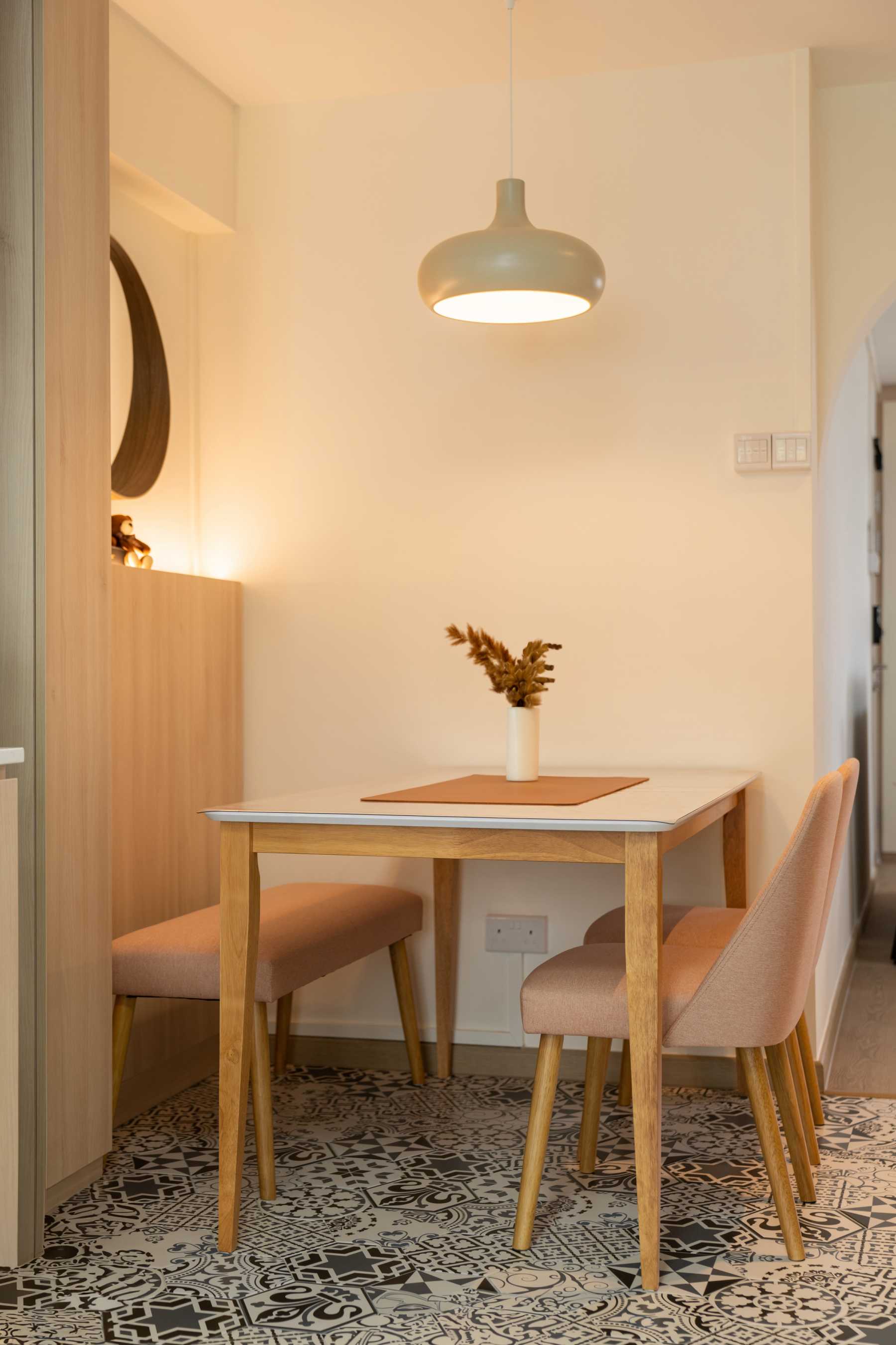 Scandinavian Dining Room with Cove Lighting and Downlights