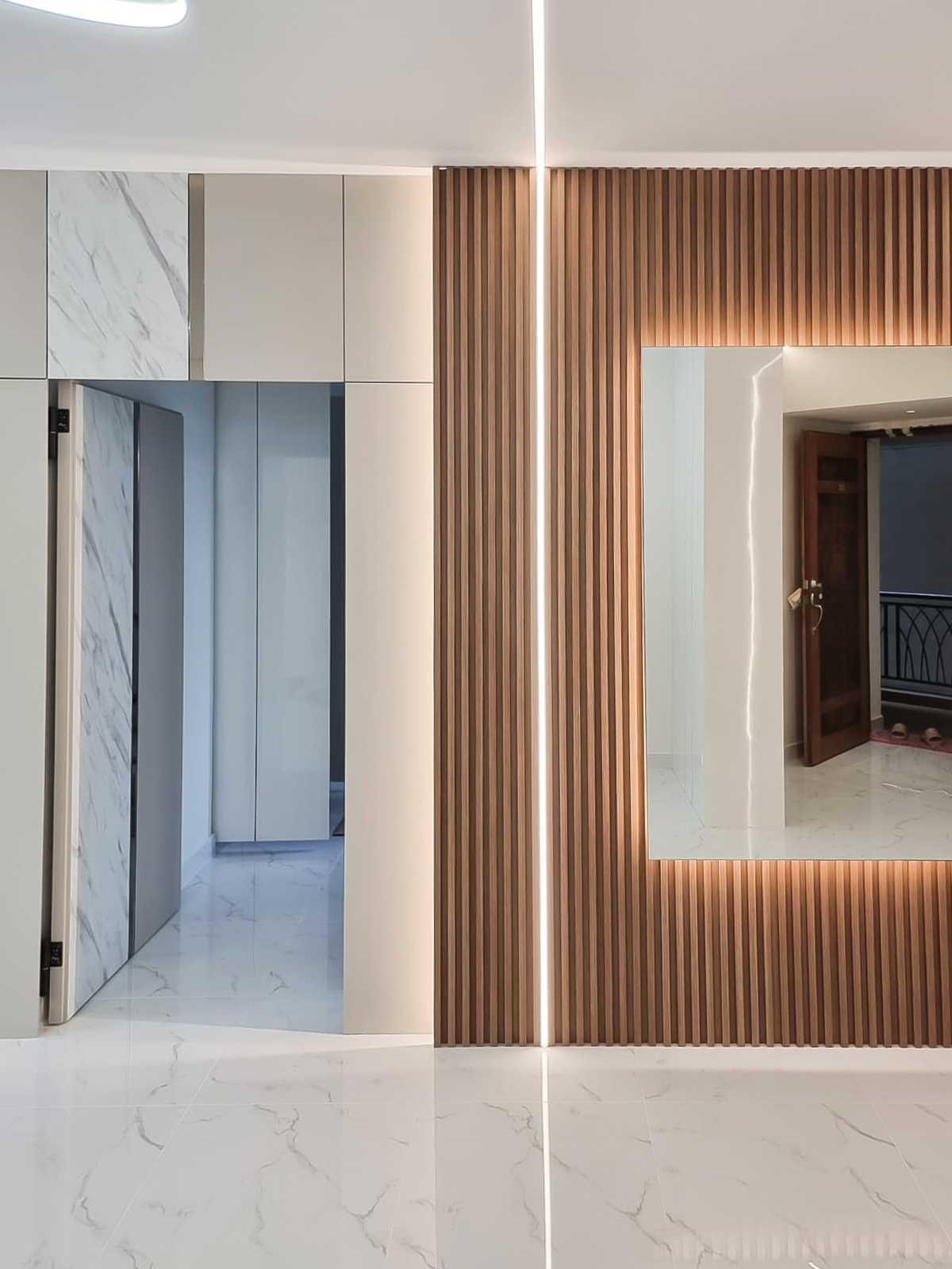 Scandinavian Living Room with Mirror and Panelling