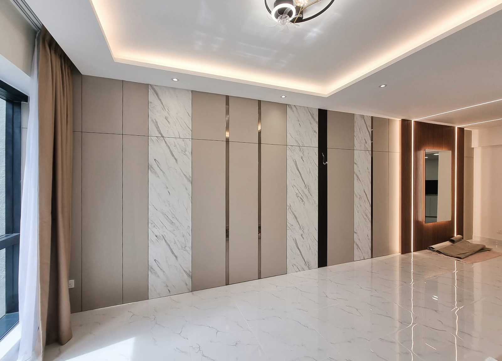 Scandinavian Living Room with Mirror and Panelling