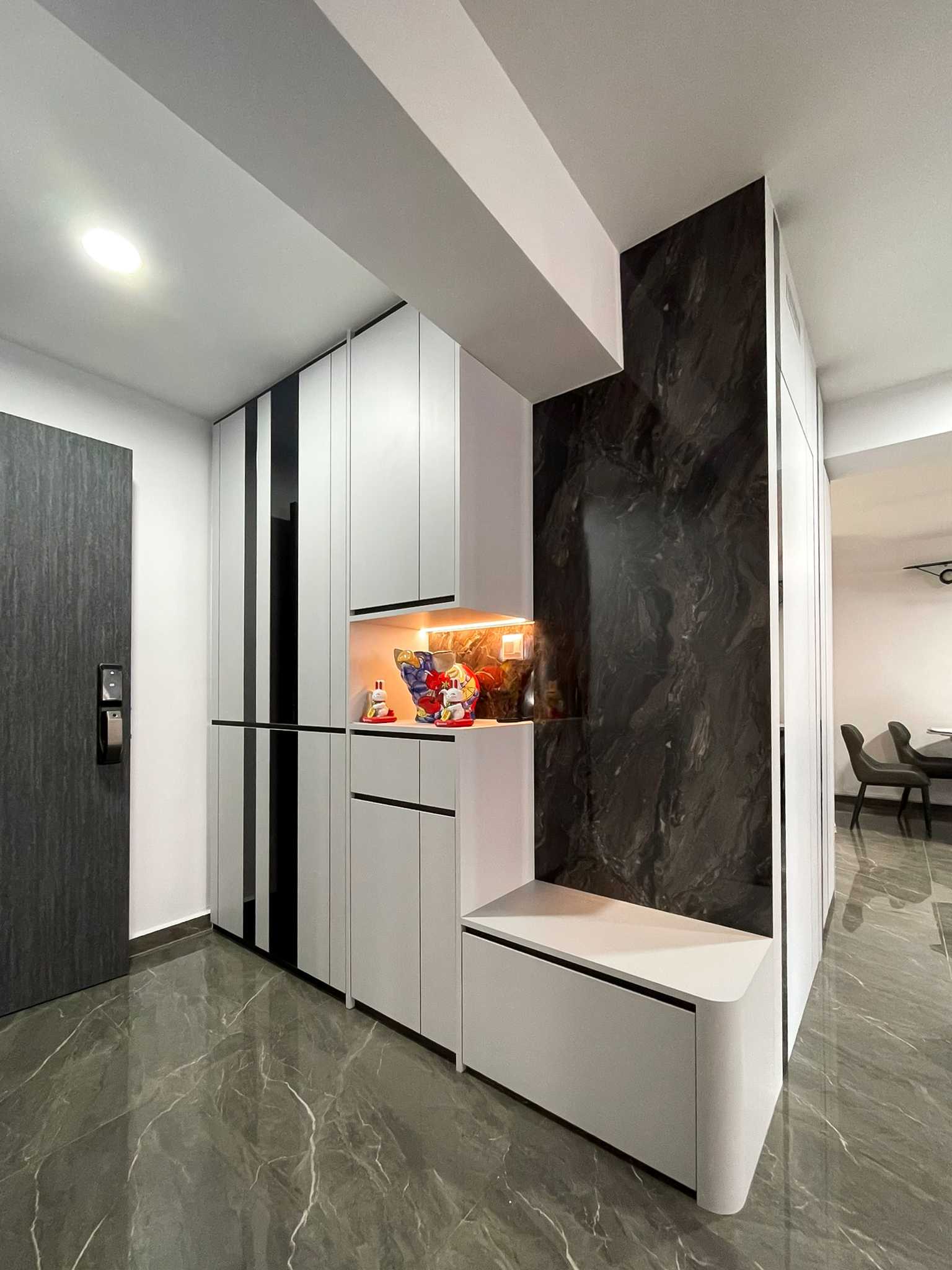 Scandinavian Foyer with Storage Cabinets and Display Cabinets
