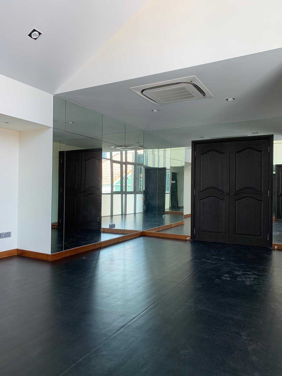 Modern Home Gym with Vinyl Flooring and Mirror