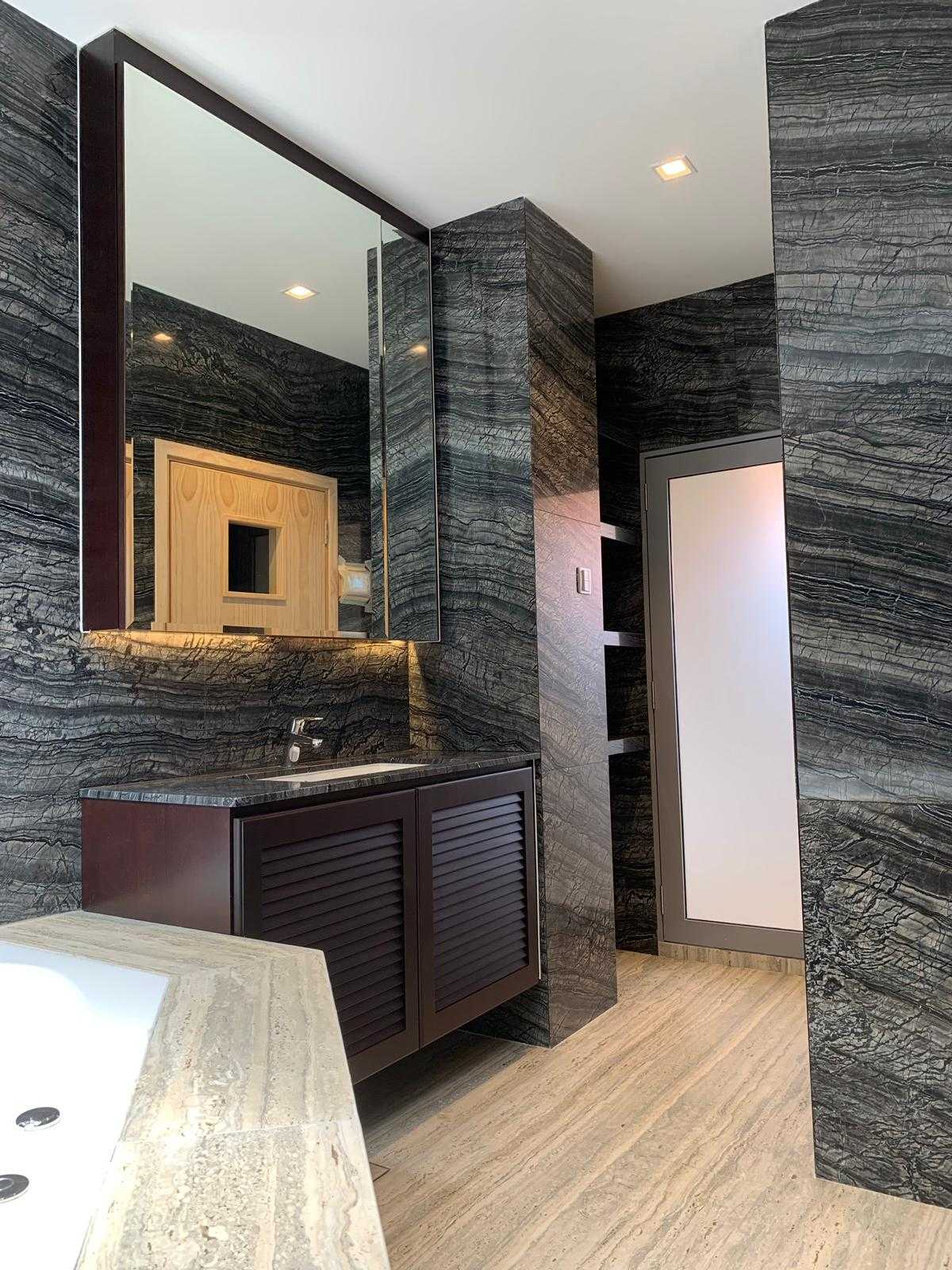 Modern Bathroom with Feature Wall and Mirror