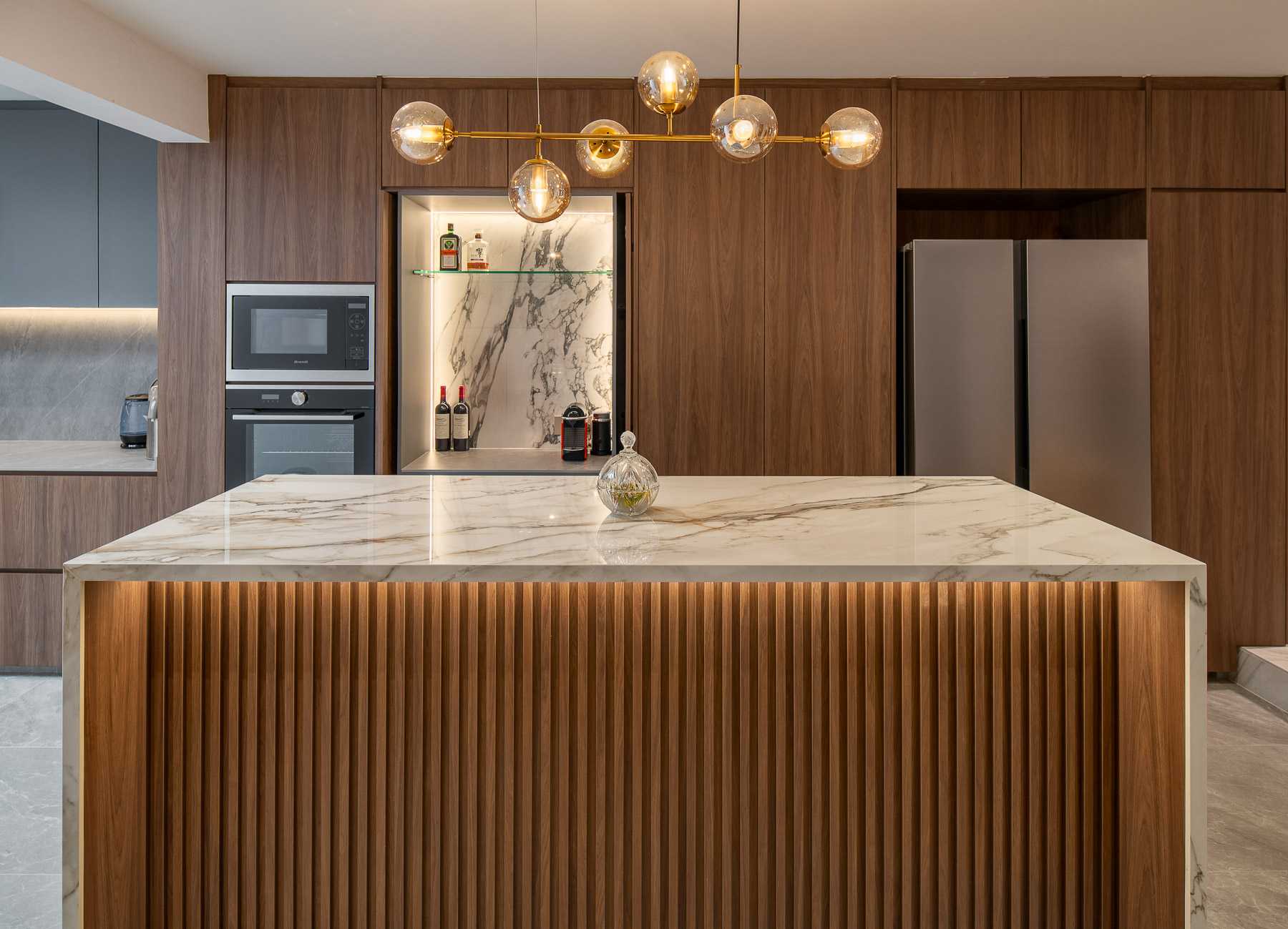 Contemporary Dining Room with Drop Light and Cove Lighting