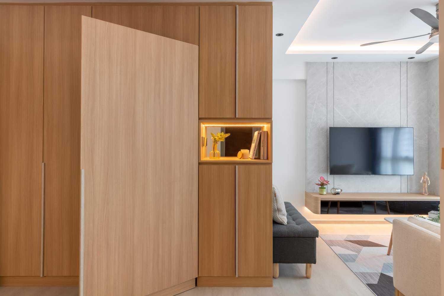 Contemporary Storeroom with Wall Shelves and Shelving Units