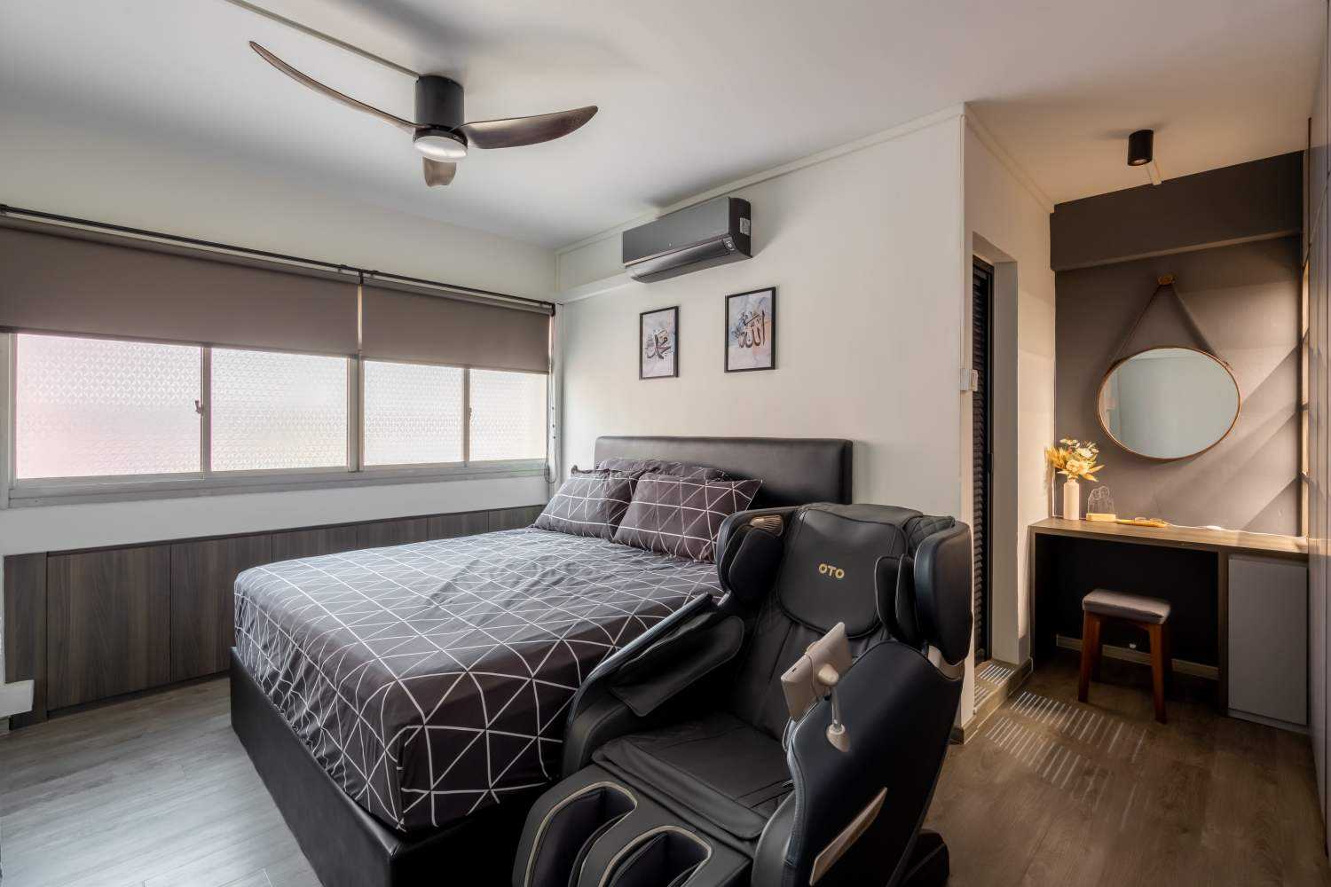 Contemporary Bedroom with Platform Bed and Vinyl Flooring