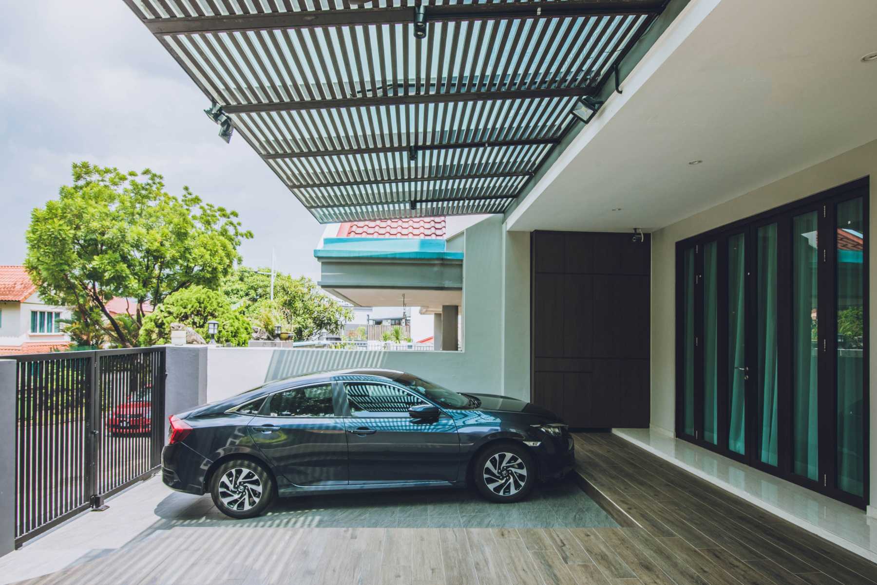 Contemporary Porch with Awning and Shoe Rack