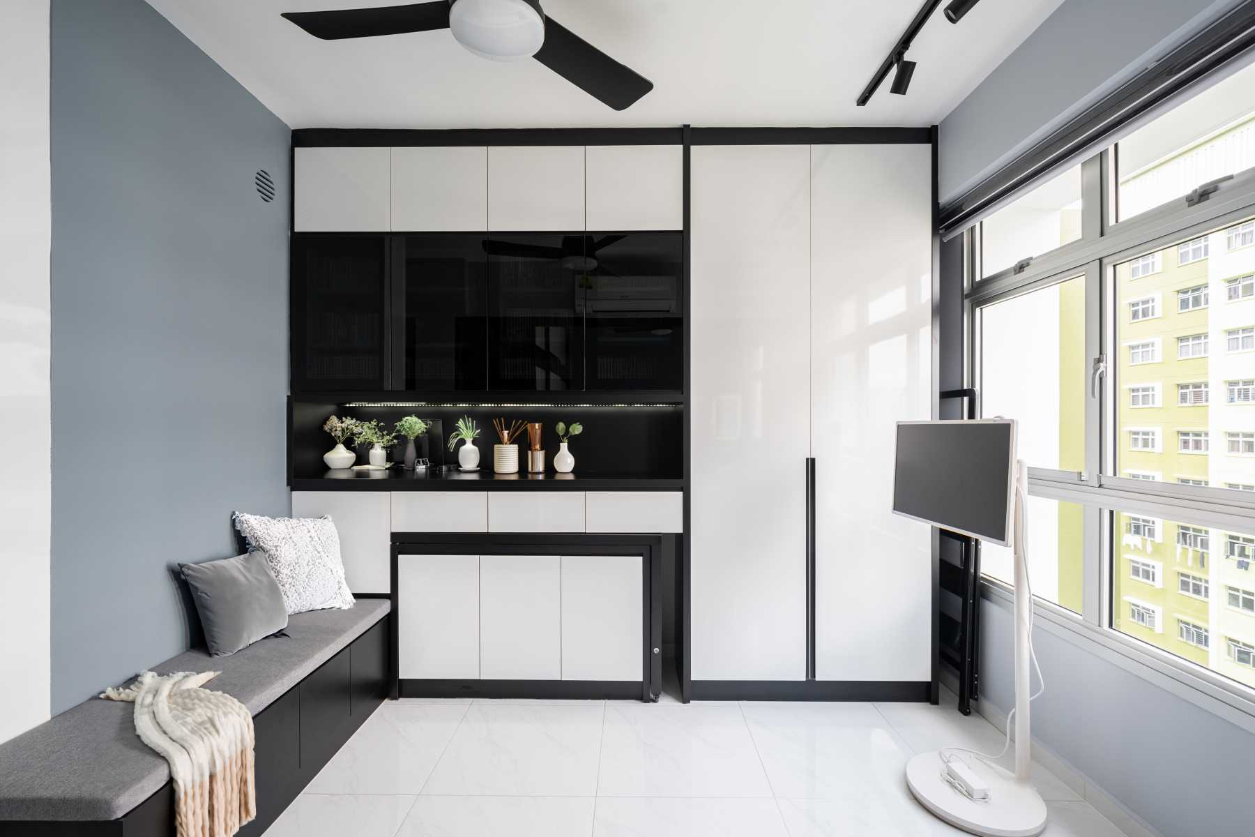 Minimalist Living Room with TV Console and Feature Wall
