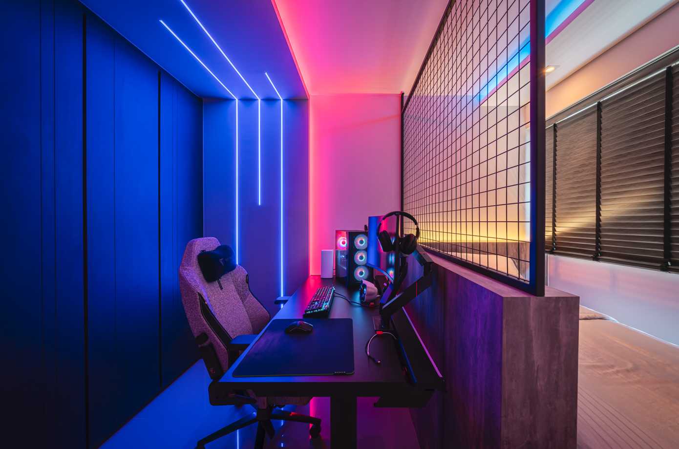 Contemporary Gaming Room with Computer and Lighting