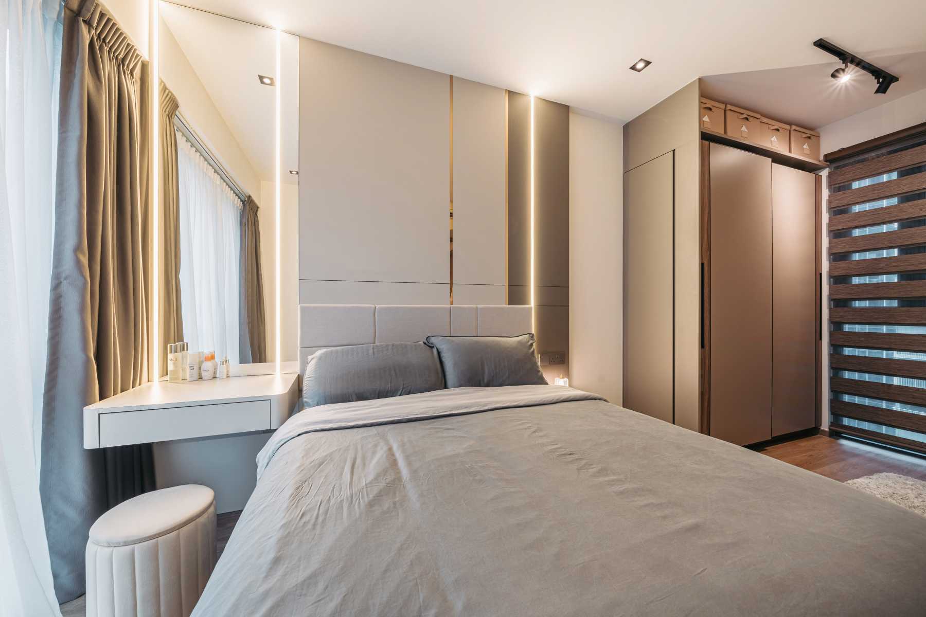 Modern Bedroom with Built-in Bed and Bed