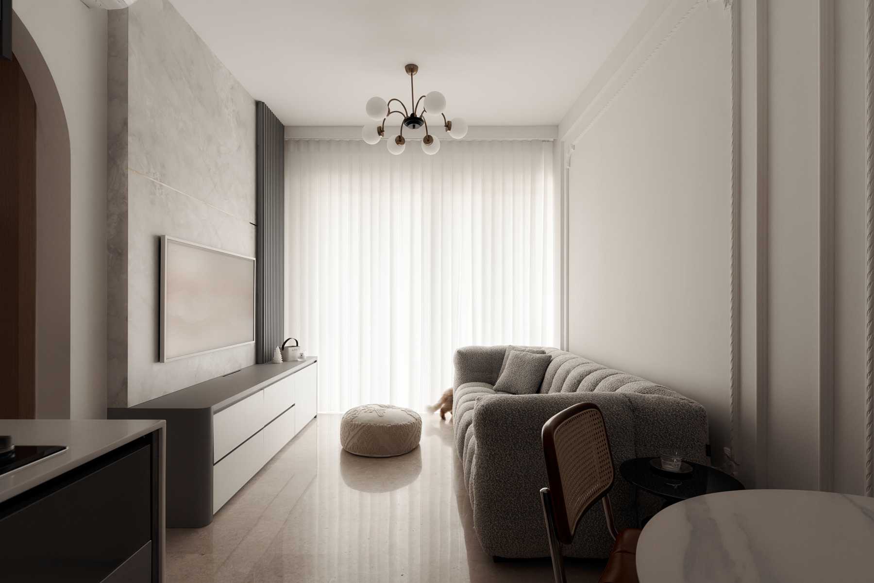 Vintage Living Room with Ceiling Light and Sofa