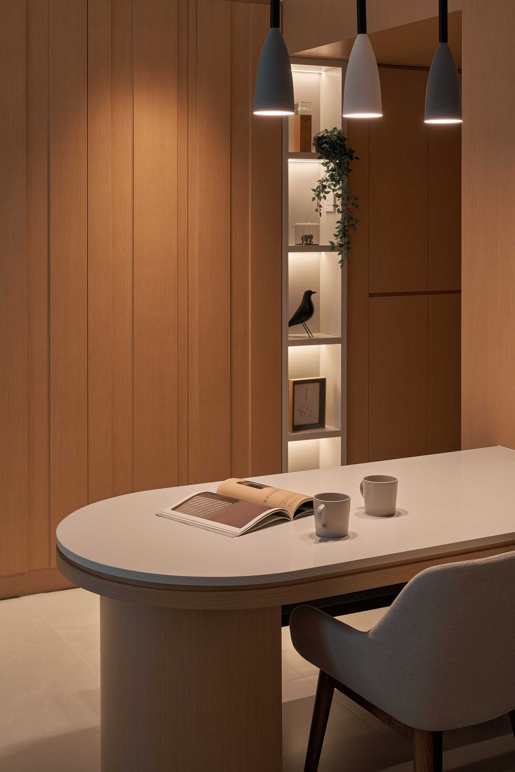 Scandinavian Dining Room with Drop Light and Dining Table
