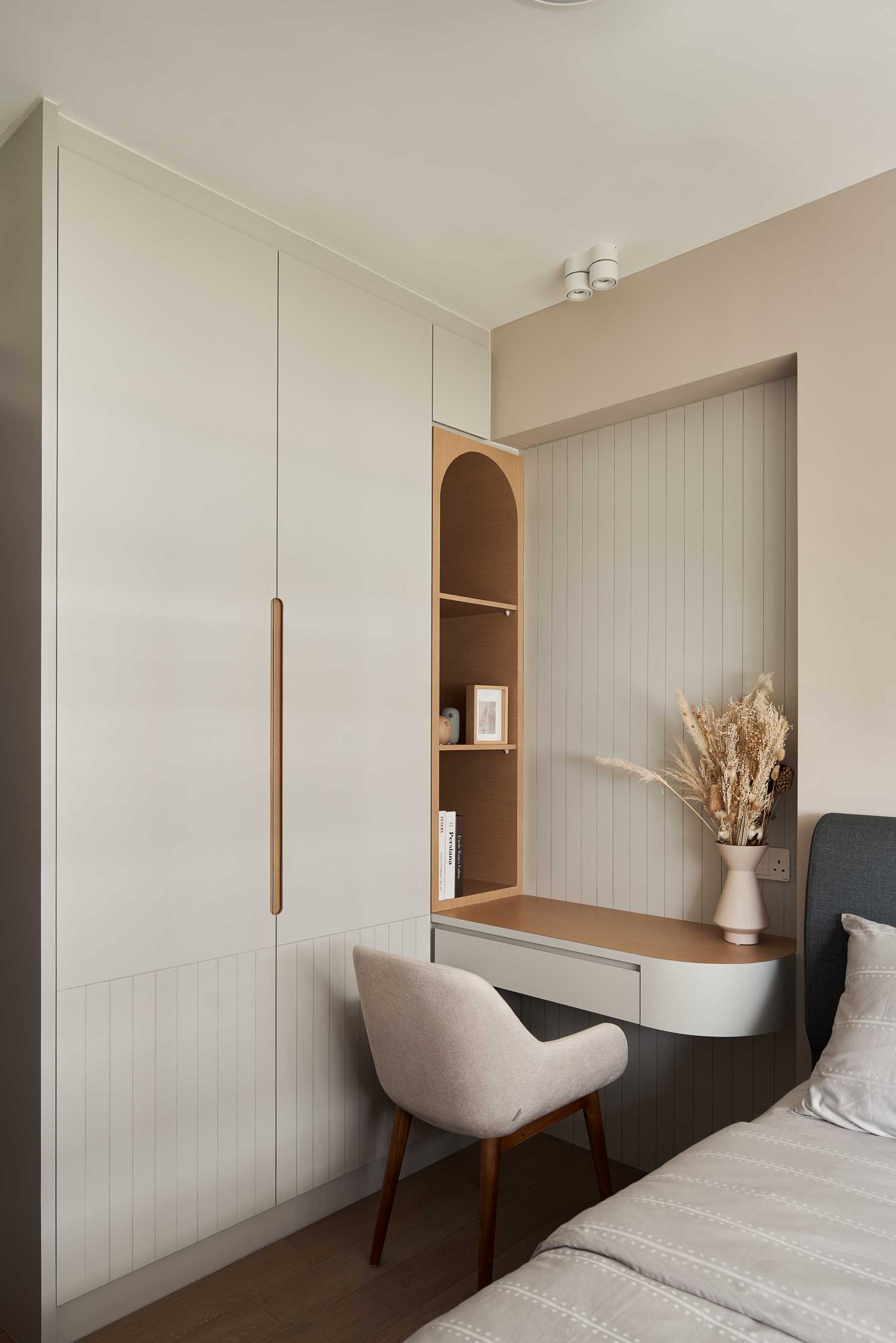 Scandinavian Bedroom with Bedside Table and Bedroom Dresser