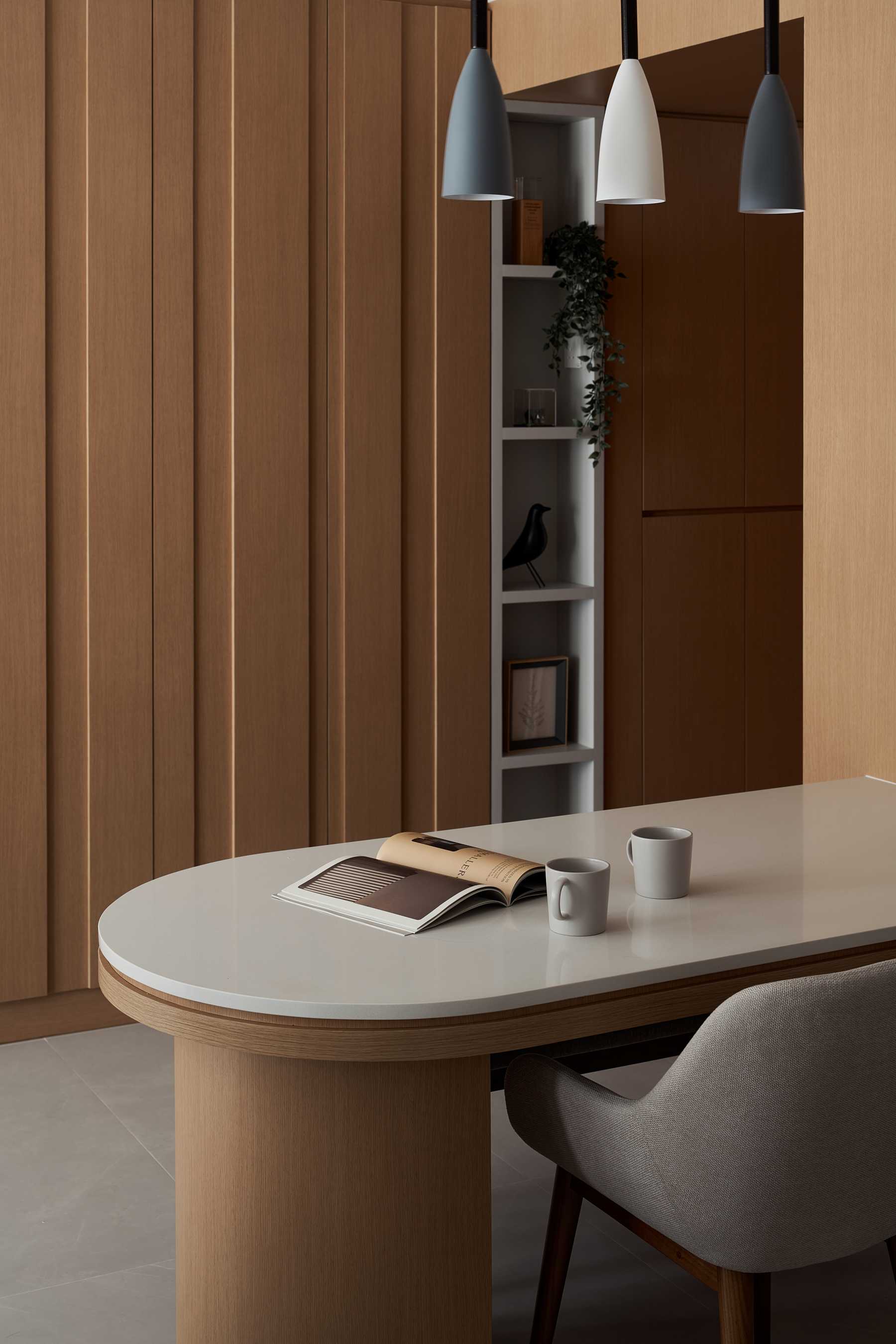 Scandinavian Dining Room with Drop Light and Dining Table