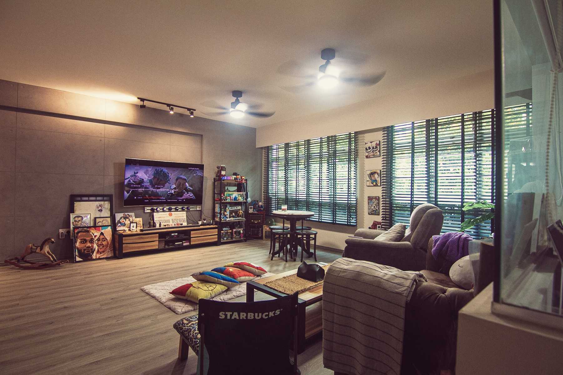 Industrial Living Room with Vinyl Flooring and TV Console