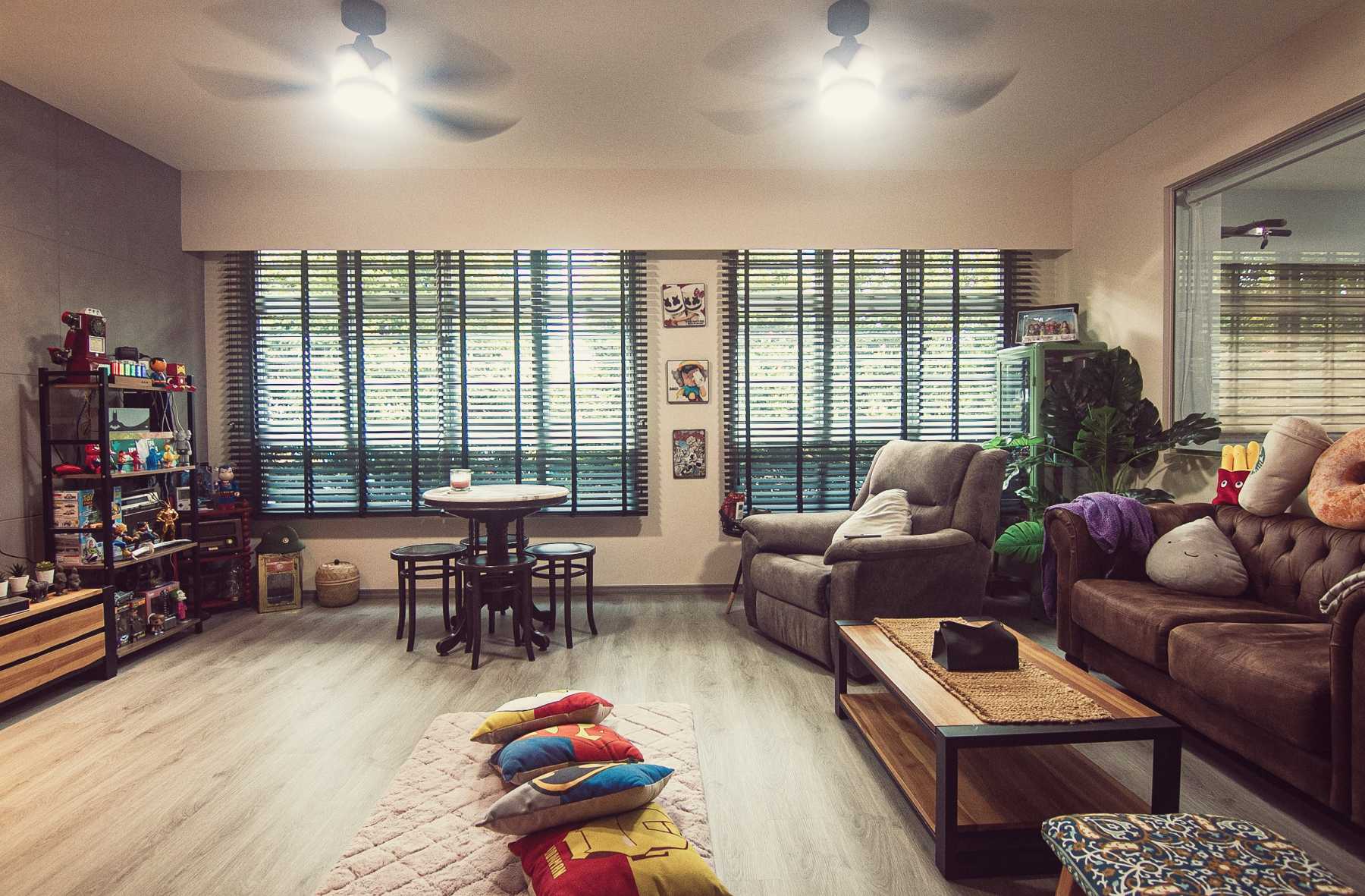 Industrial Living Room with Feature Wall and Coffee Table
