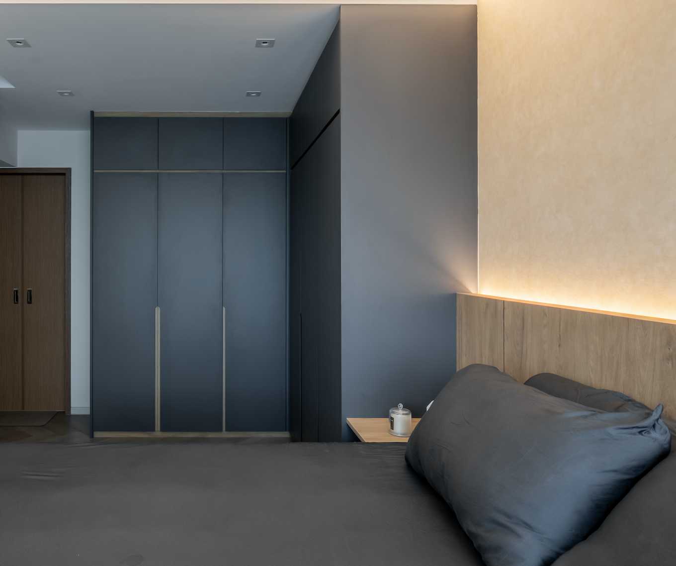 Modern Bedroom with Wardrobe and Bedside Table