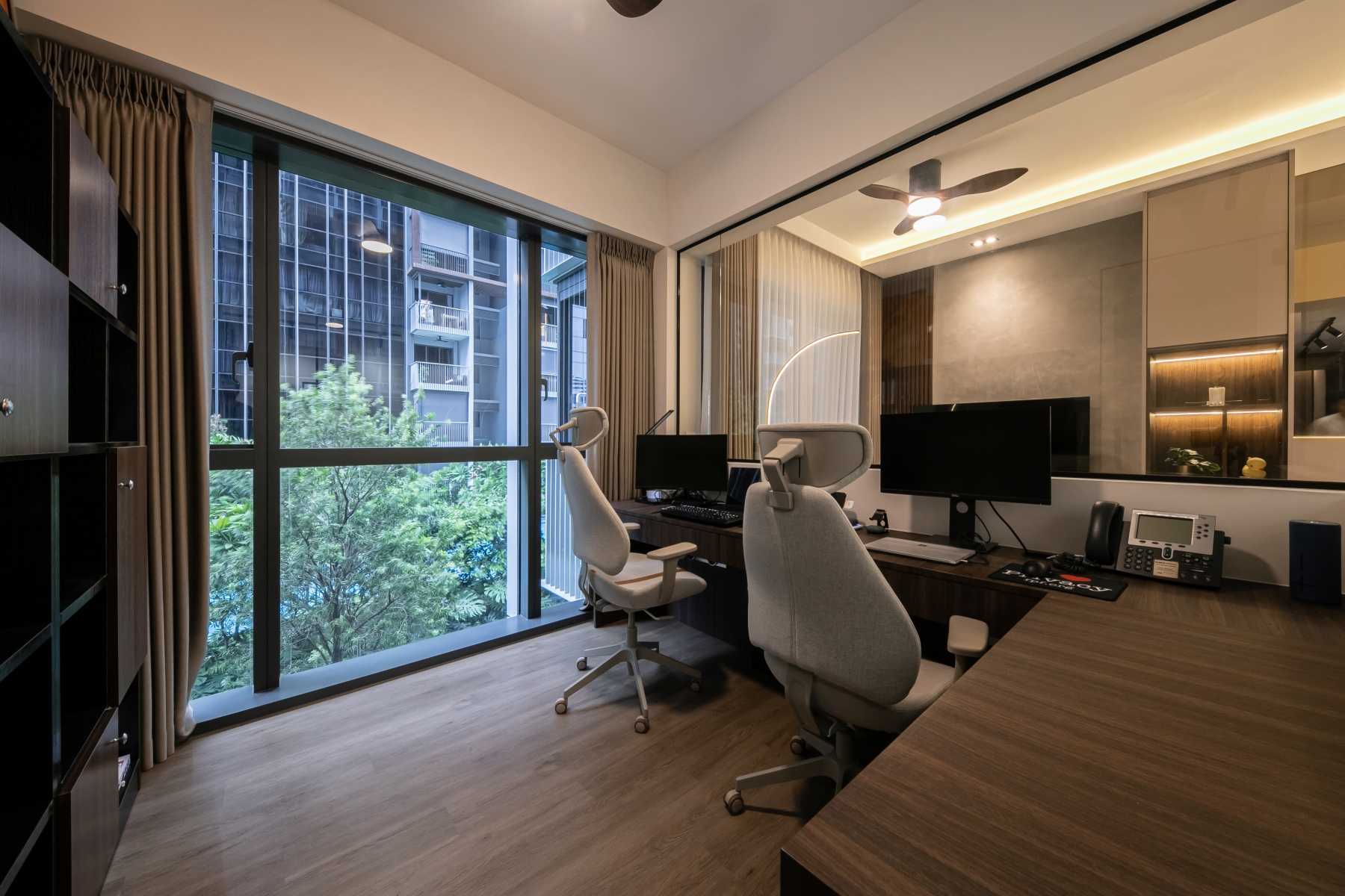 Contemporary Home Office with Desk and Desk Chairs