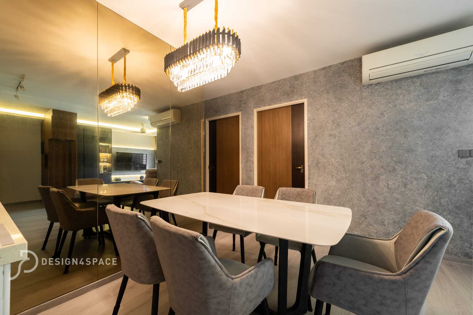 Modern Dining Room with Cove Lighting and Drop Ceiling