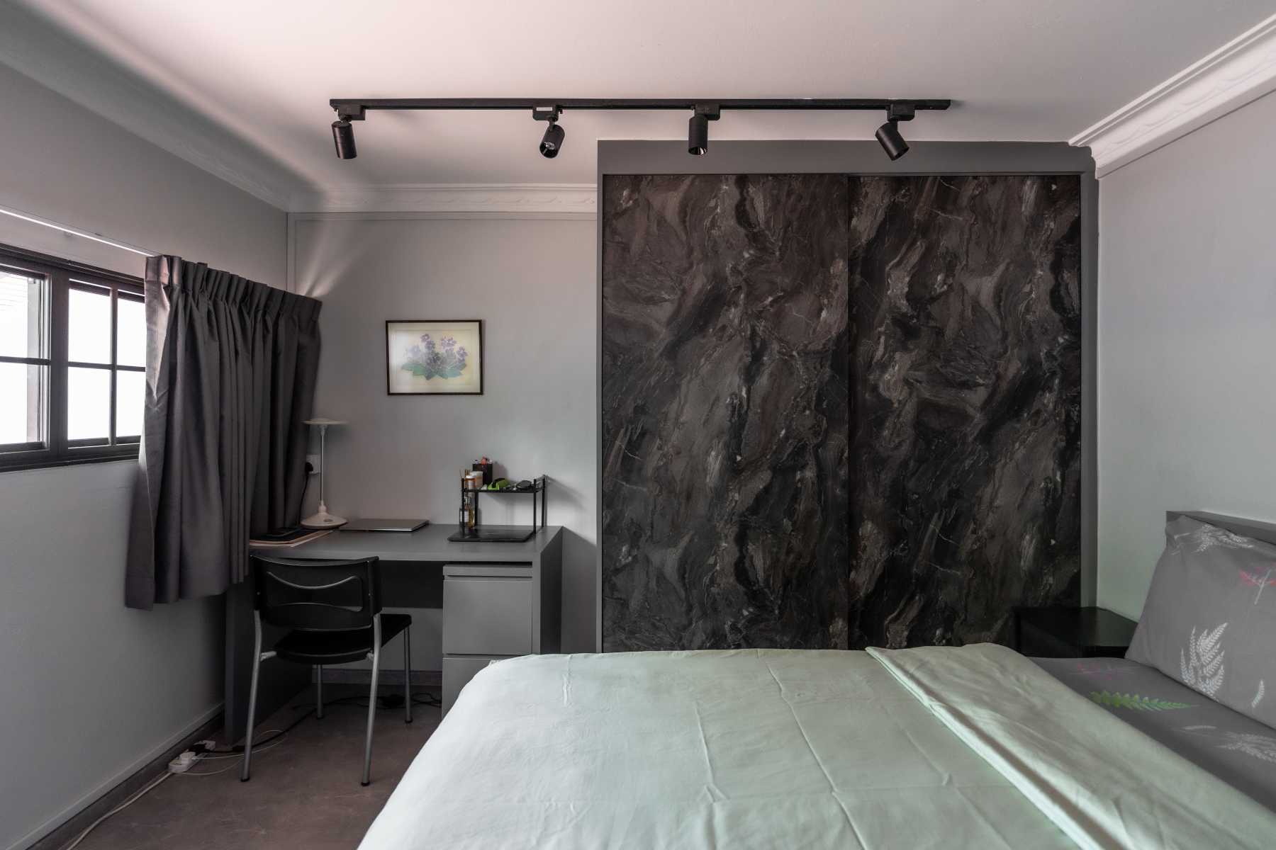 Modern Bedroom with Platform Bed and Vinyl Flooring