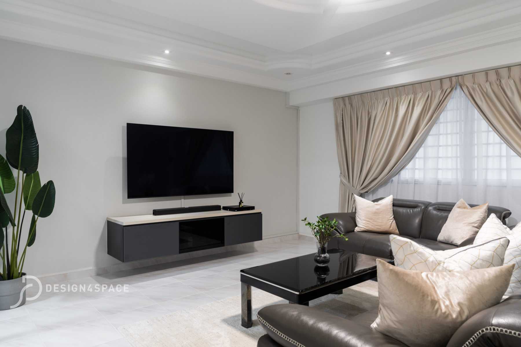 Contemporary Living Room with TV Console and Feature Wall