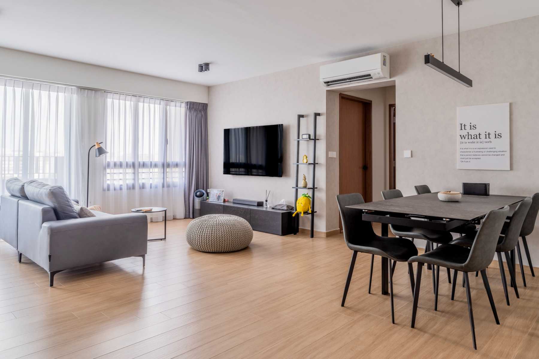 Modern Living Room with TV Console and Ceiling Light