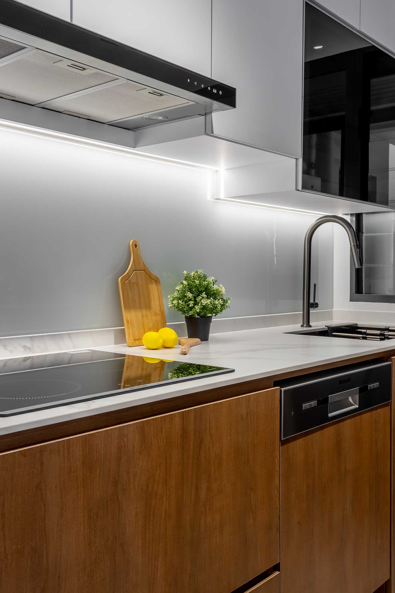 Contemporary Kitchen with Kitchen Window and Cupboard
